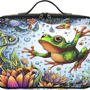 Fantasy Green Frog Butterfly and Flower makeup bag travel cosmetic toiletry bag travel make up bag women makeup bag with dividers neceser para Fantasy Green Frog Butterfly and Flower makeup bag travel cosmetic toiletry bag travel make up bag women makeup bag with dividers neceser para