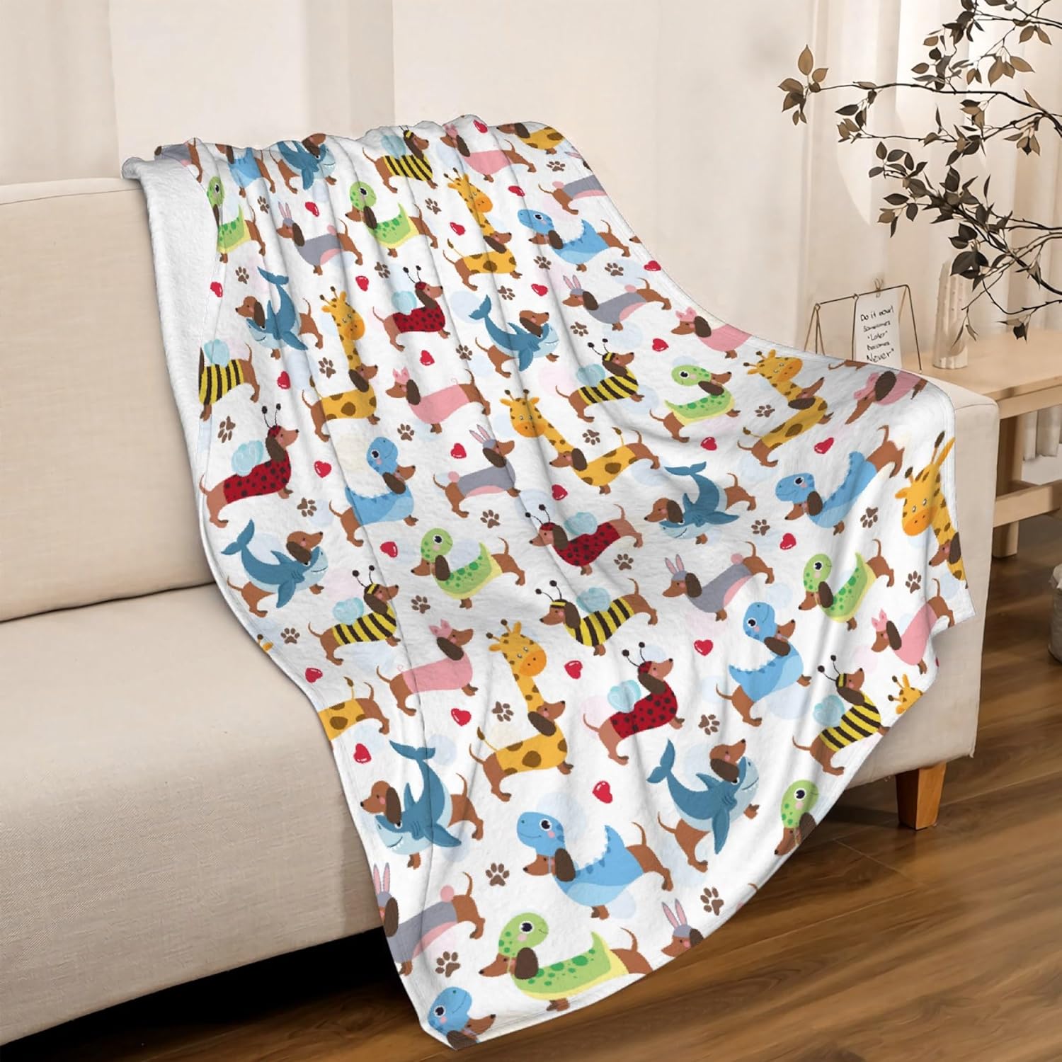 Linda manta de franela de perro salchicha para niños, adultos, adecuada para sofá, cama, campamento, viajes, todas las estaciones, 40 x 50 pulgadas,