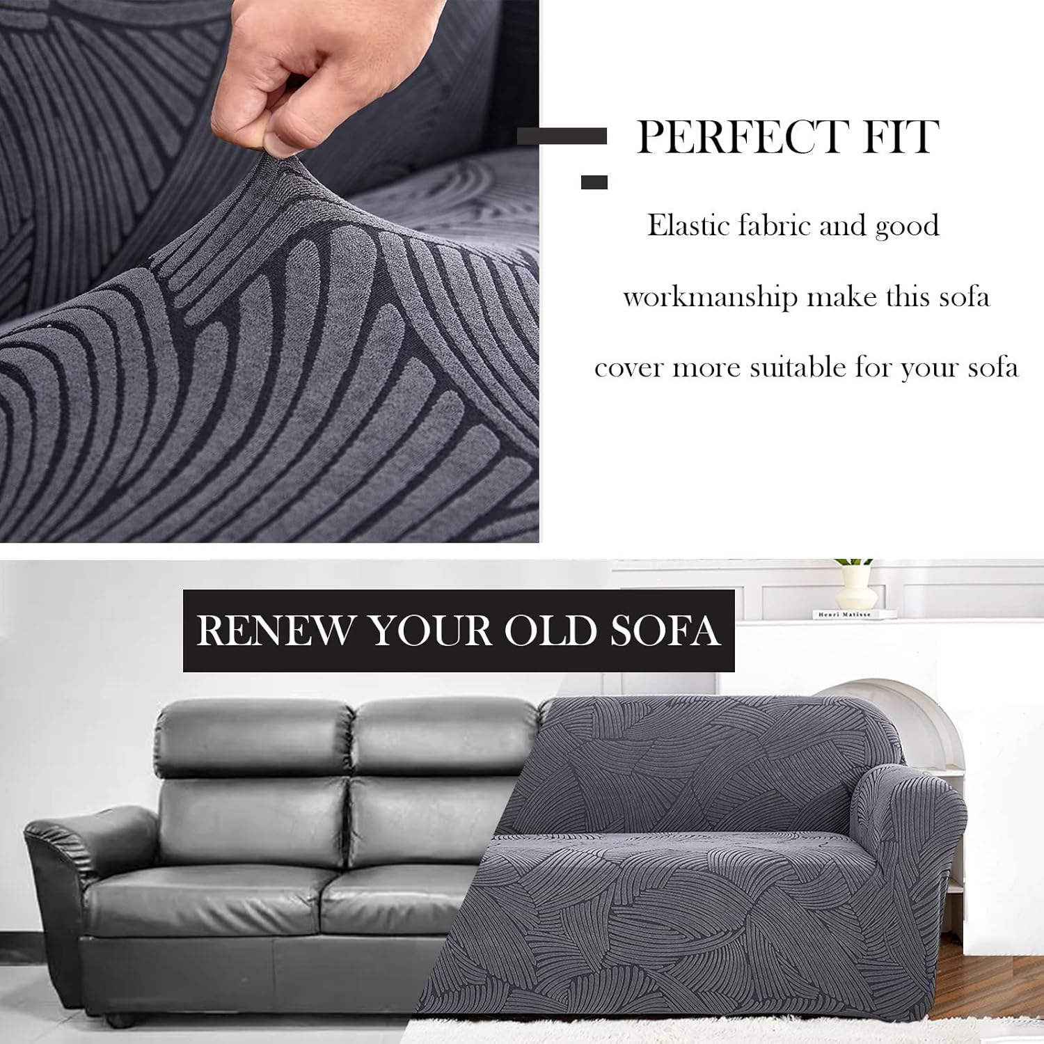 Qubjus Funda de sofá jacquard elástica de 1 pieza, funda de sofá suave, lavable, protector de muebles con espumas antideslizantes para perros, niños