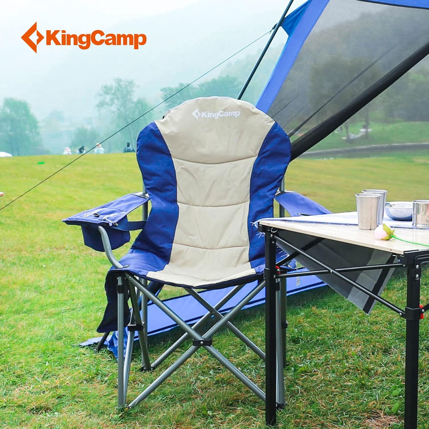 KingCamp Sillas de campamento con soporte lumbar con bolsa enfriadora, silla de campamento plegable acolchada para adultos con reposabrazos