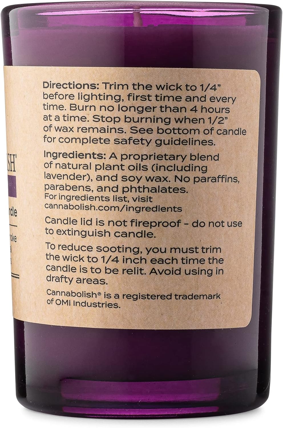 Cannabolish Vela eliminadora de olores de humo de lavanda, 7 onzas, ingredientes naturales