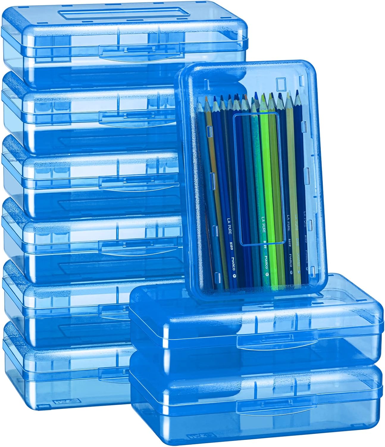 Fainne Paquete de 24 cajas de lápices para la escuela, estuche transparente a granel, cajas de lápices duros de gran capacidad, cajas de lápices de