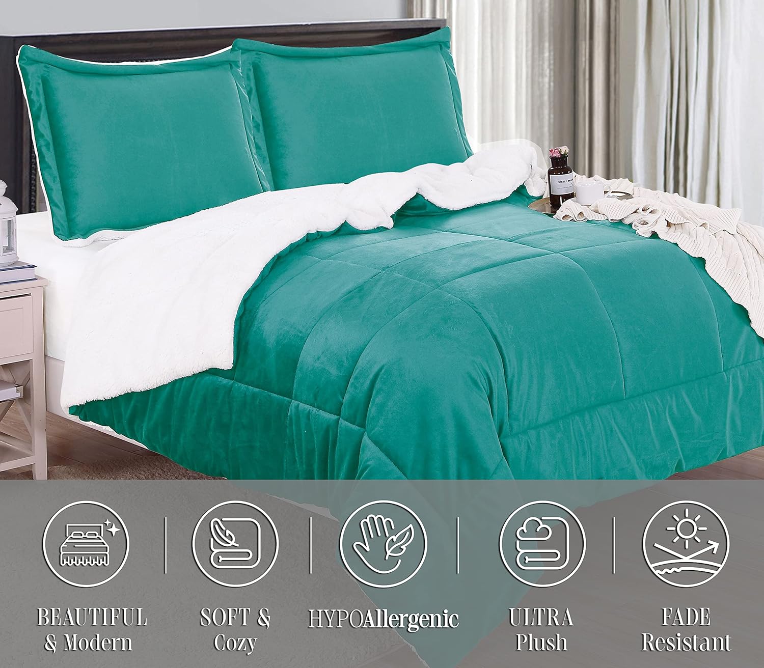 Elegant Comfort Juego de edredón sherpa súper suave de 3 piezas de calidad premium, reversible pesado de microfibra alternativa al plumón, edredón