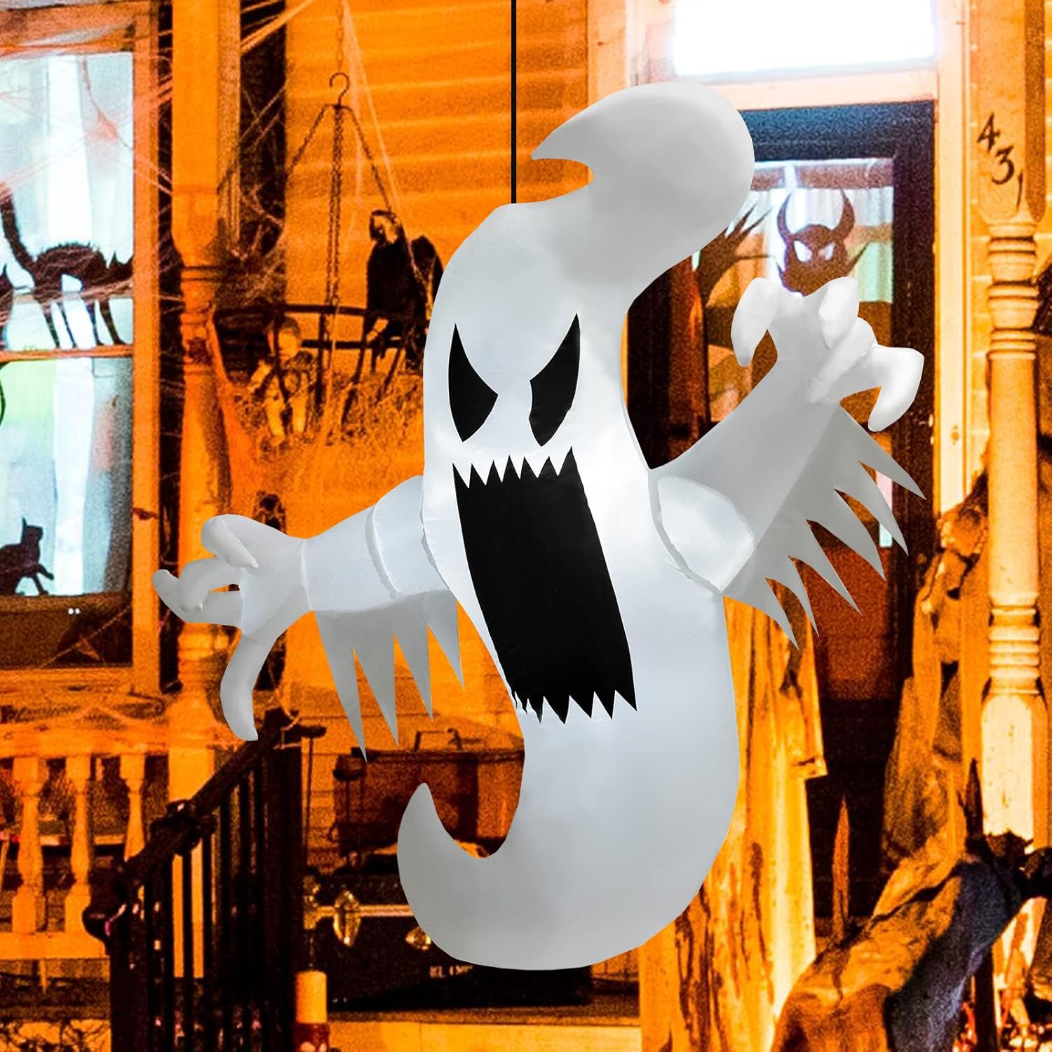 Tangkula Fantasma inflable de Halloween de 5 pies, decoración colgante inflable con 2 luces LED integradas y potente soplador, decoración de fiesta
