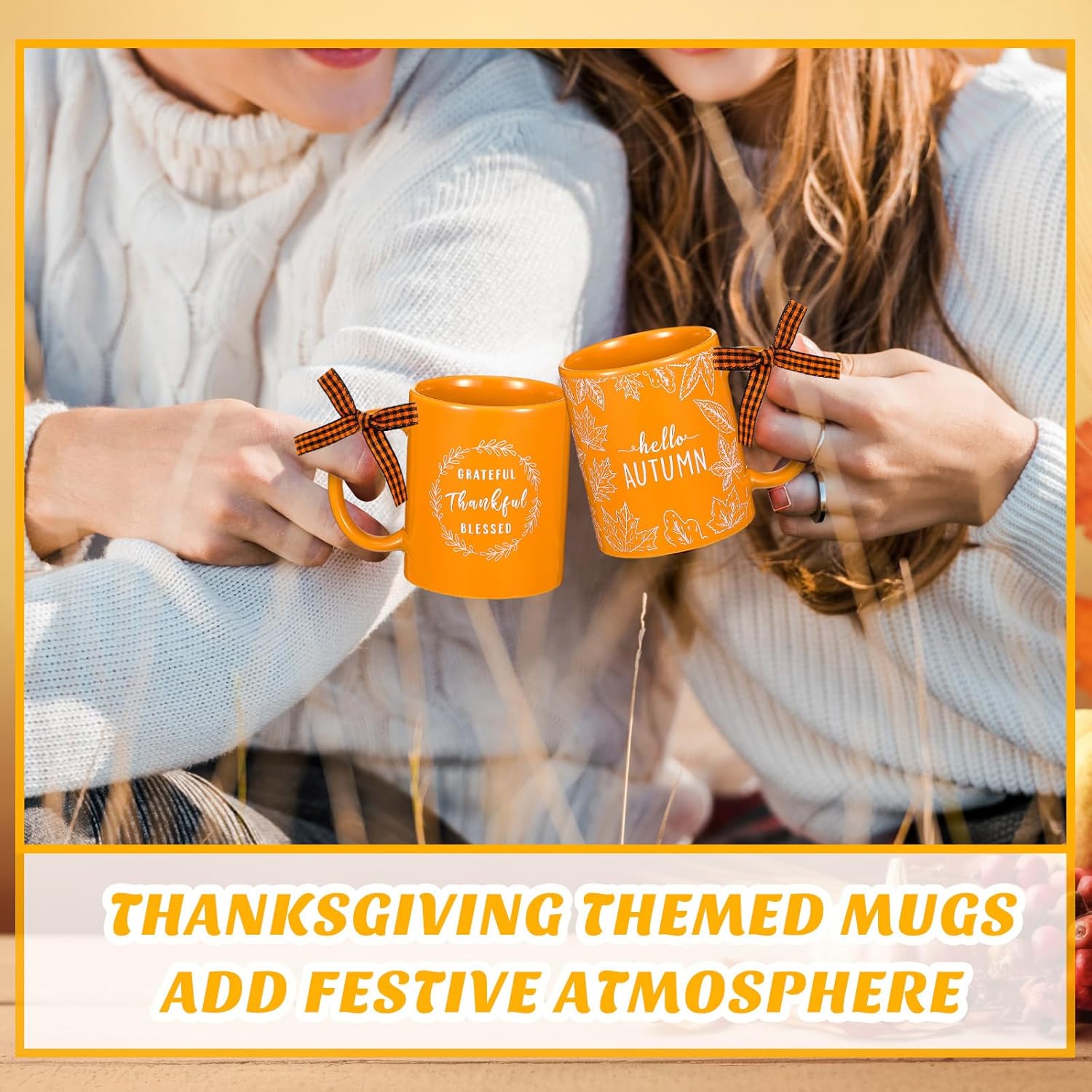 Juego de 6 tazas de café de 11 onzas para Acción de Gracias, regalos de otoño, tazas de café de cerámica, diseño de hojas de arce, decoración de