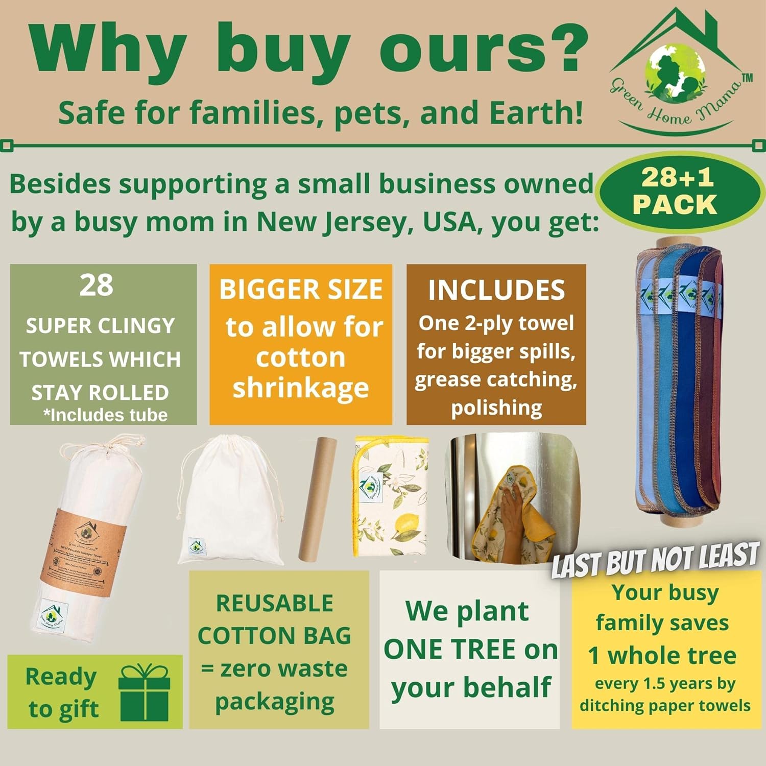 Paquete de 29 toallas de papel reutilizables lavables, toallitas naturales para bebé, toallas de papel de tela reutilizables lavables, toallas de