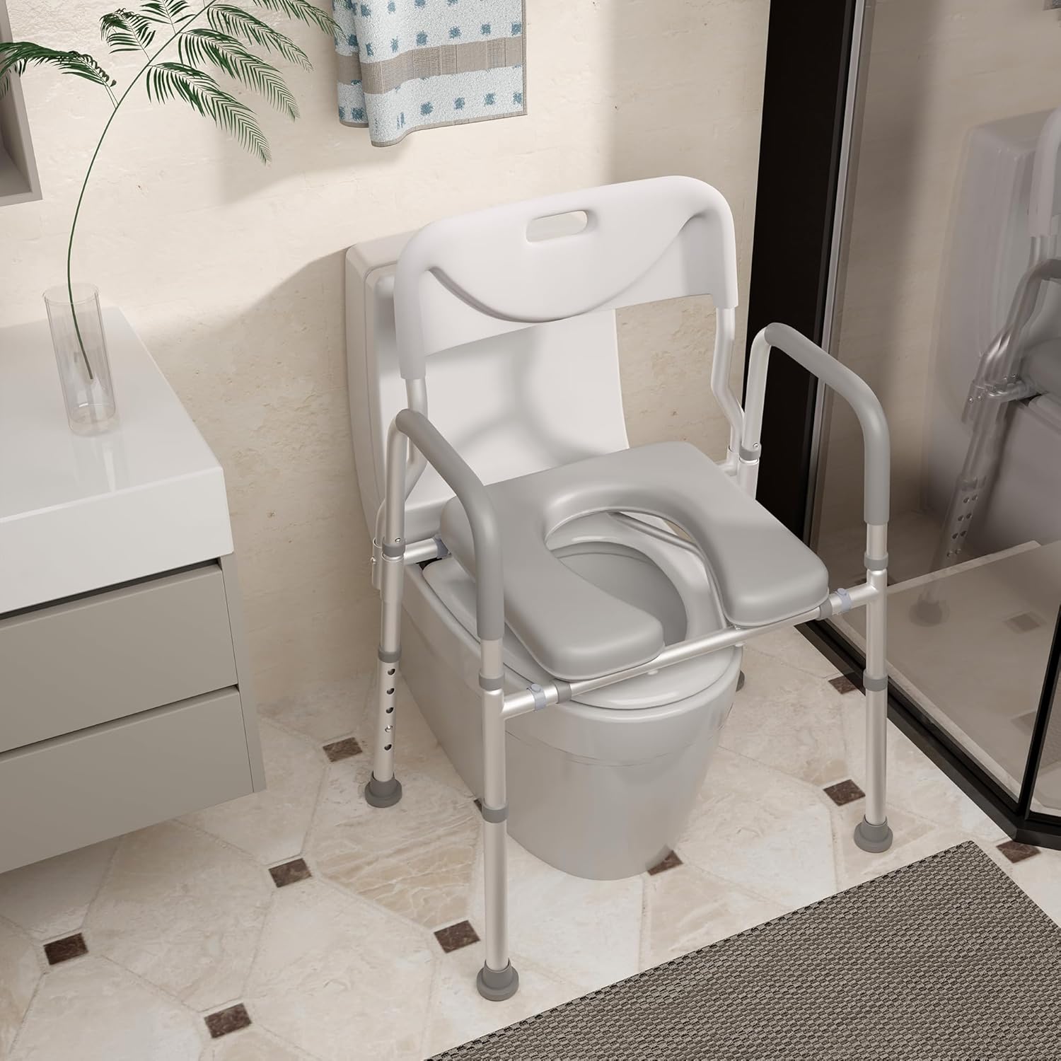 Xilingol Raised Toilet Seat with Handles and Back,350lb Bedside Commode Chair with Arms, 4-in-1 Adjustable and Portable Bathroom Chair for Adults,