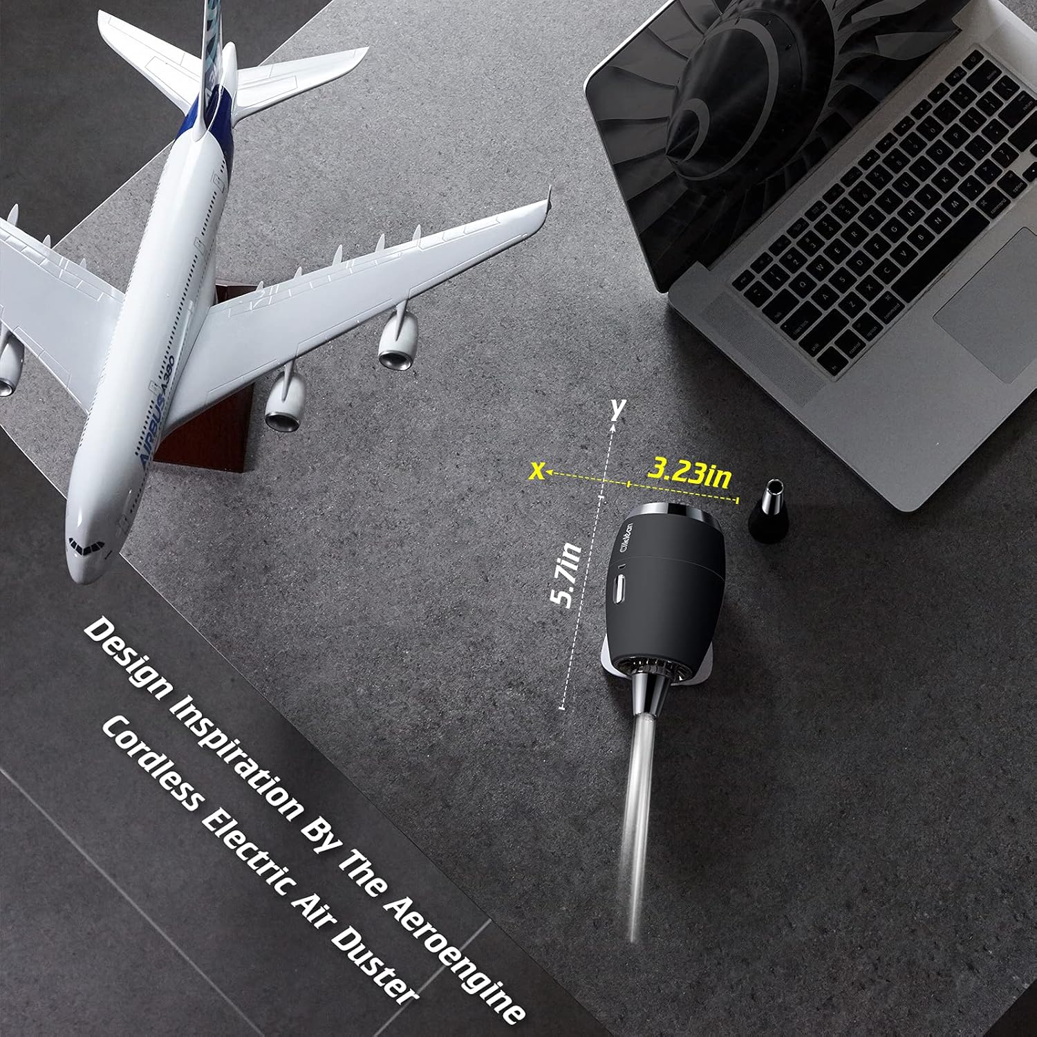 Plumero de aire inalámbrico 2.0 – Comprimido sin calor reemplaza el aire enlatado 80000RPM 55MPH – Plumero eléctrico para limpiar huecos,