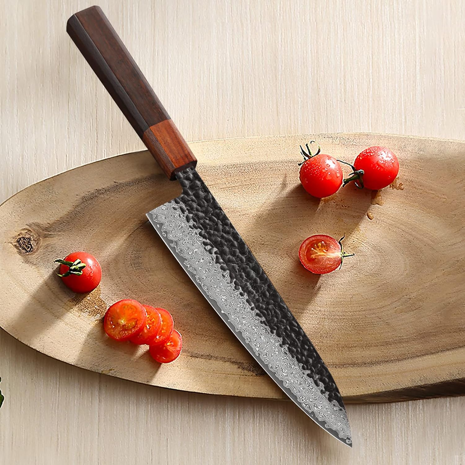 Cuchillo de chef hecho a mano japonés de 8 pulgadas, 67 capas, cuchillos de cocina de acero de Damasco forjados a mano