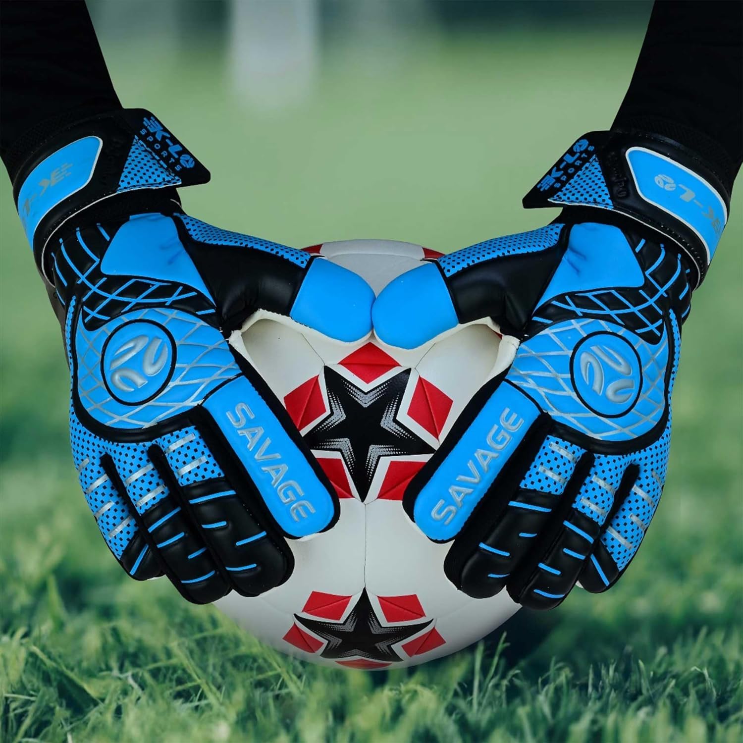 K-LO Guantes de portero Guantes de portero de fútbol Savage Rise (unisex, juvenil, niños y adultos)  Salvajes de dedos para protección  Palma de