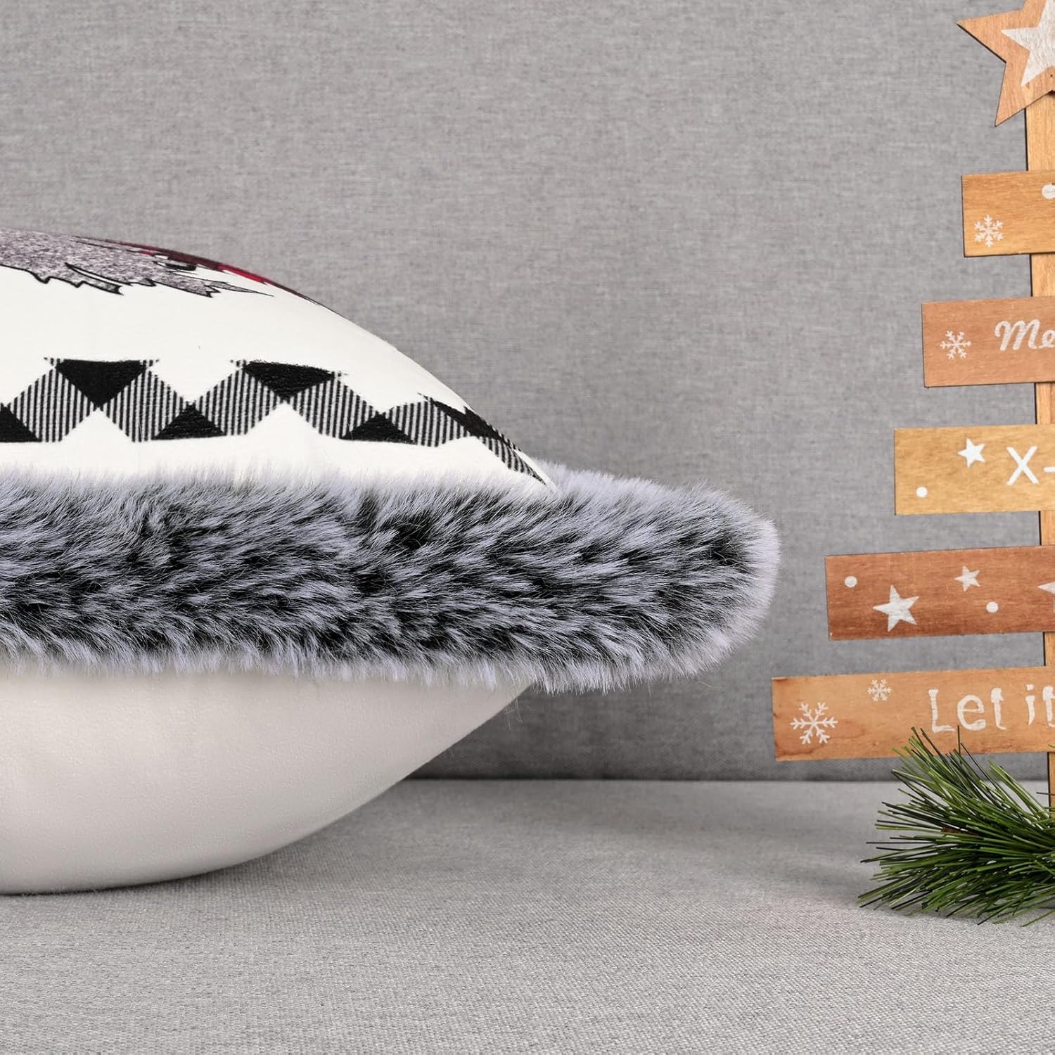 Juego de 2 fundas de almohada de Navidad, con copos de nieve, árbol de Navidad con felpa suave, fundas de cojín decorativas de invierno para sofá y