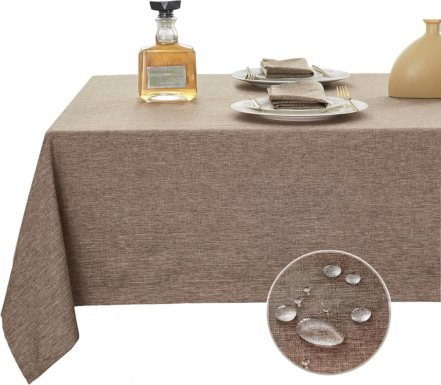 Mantel rectangular, impermeable y resistente a las manchas, estilo de lino, estilo granja, lavable de imitación decorativo, mantel de tela para