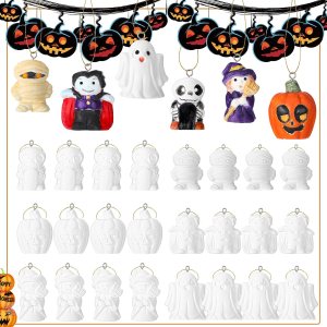 Glimin Juego de 24 piezas de cerámica de Halloween para pintar tu propio kit de calabazas sin pintar, fantasma, yeso a granel, figuras pintables Glimin Juego de 24 piezas de cerámica de Halloween para pintar tu propio kit de calabazas sin pintar, fantasma, yeso a granel, figuras pintables