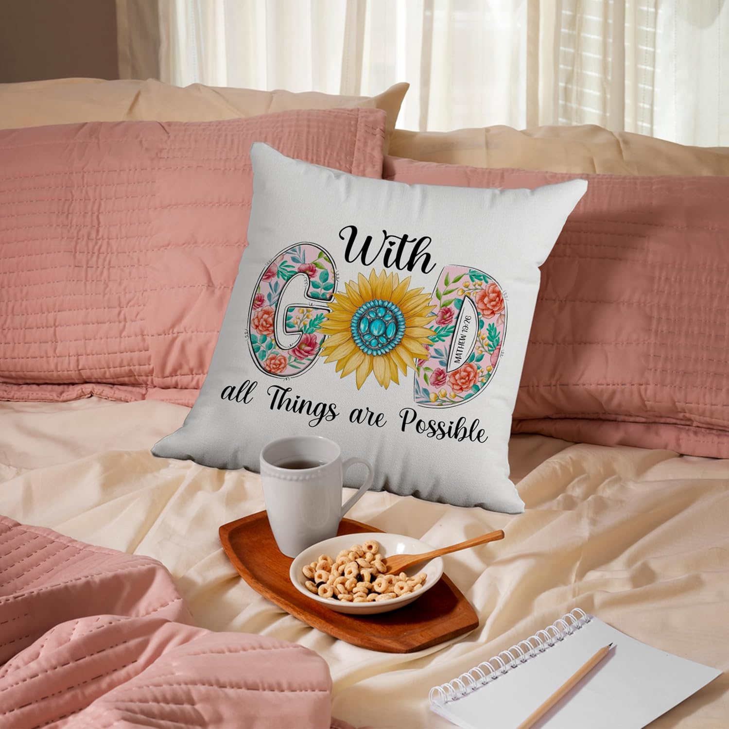 Fundas de almohada cristianas de 18 x 18 pulgadas, con dios todas las cosas son posibles, decoración religiosa para el hogar, decoración de