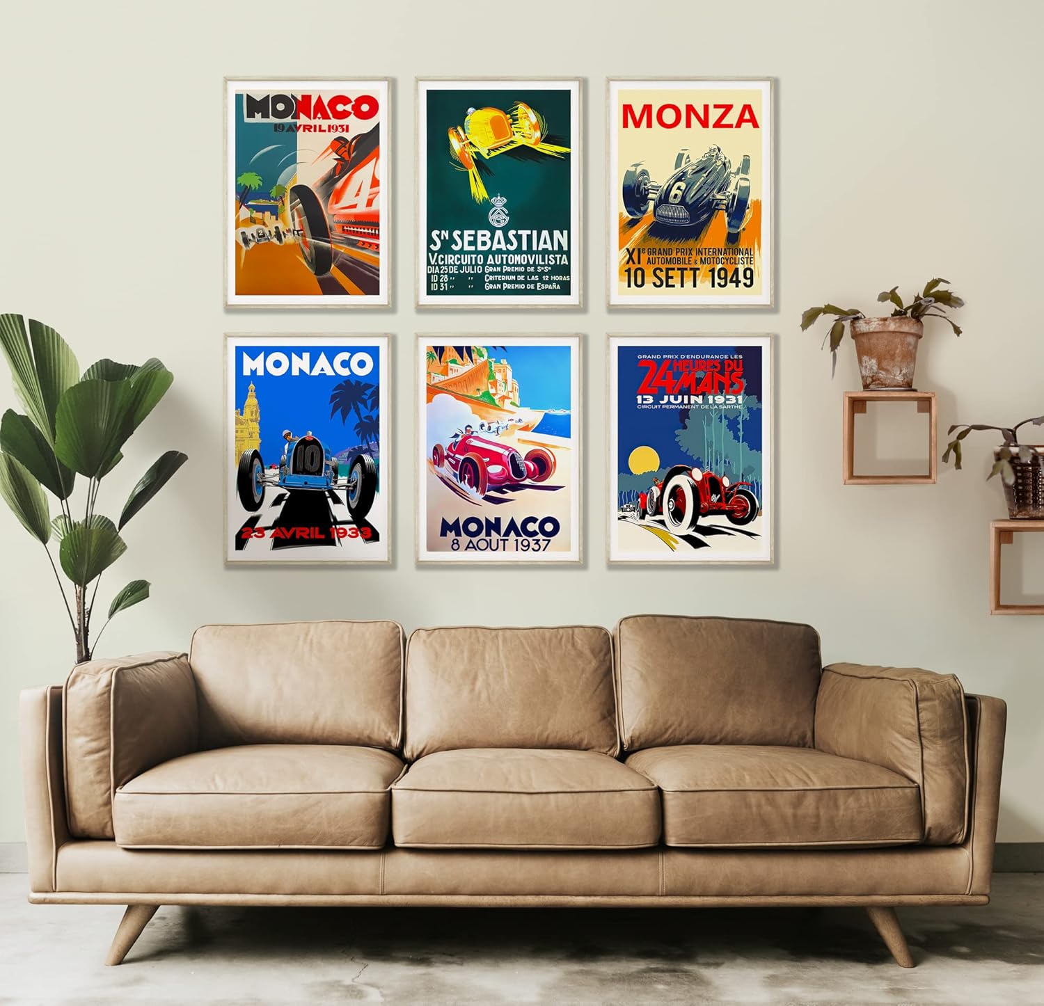 Póster vintage de coche  juego de 6 carteles vintage de carreras de autos – Decoración de pared de coche para hombres – Arte de pared de auto