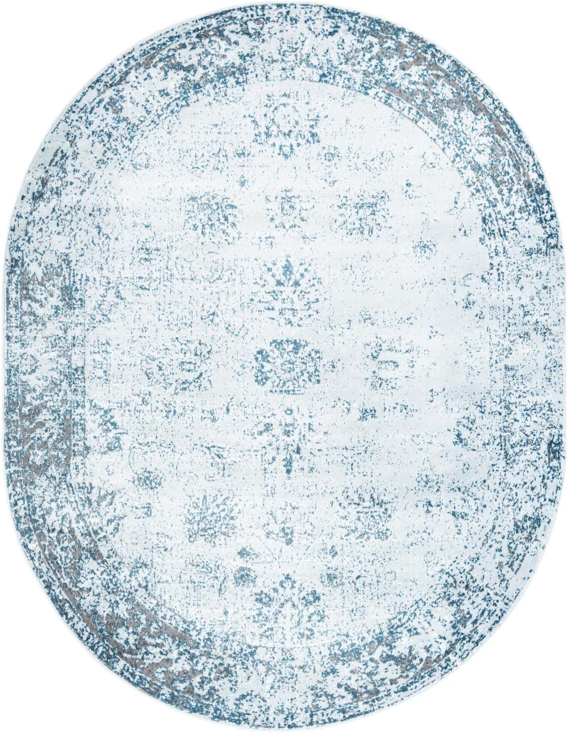 Rugs.com Colección Monte Carlo – Alfombra ovalada de 8 x 10 pies, color azul claro, tamaño mediano, perfecta para salas de estar, comedores grandes