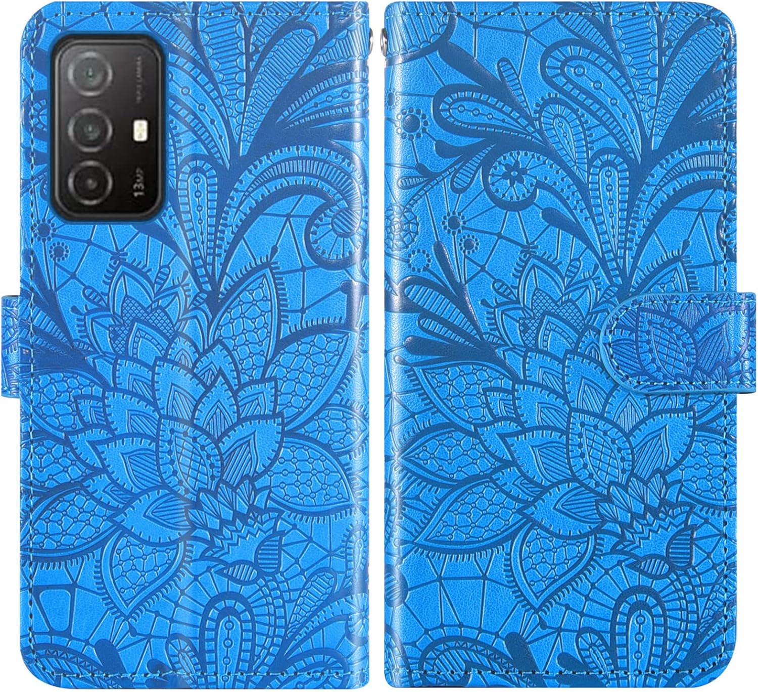 Asuwish WTVIS01 – Funda de teléfono para teléfono visible de medianoche con protector de pantalla de vidrio templado y cartera de encaje, soporte