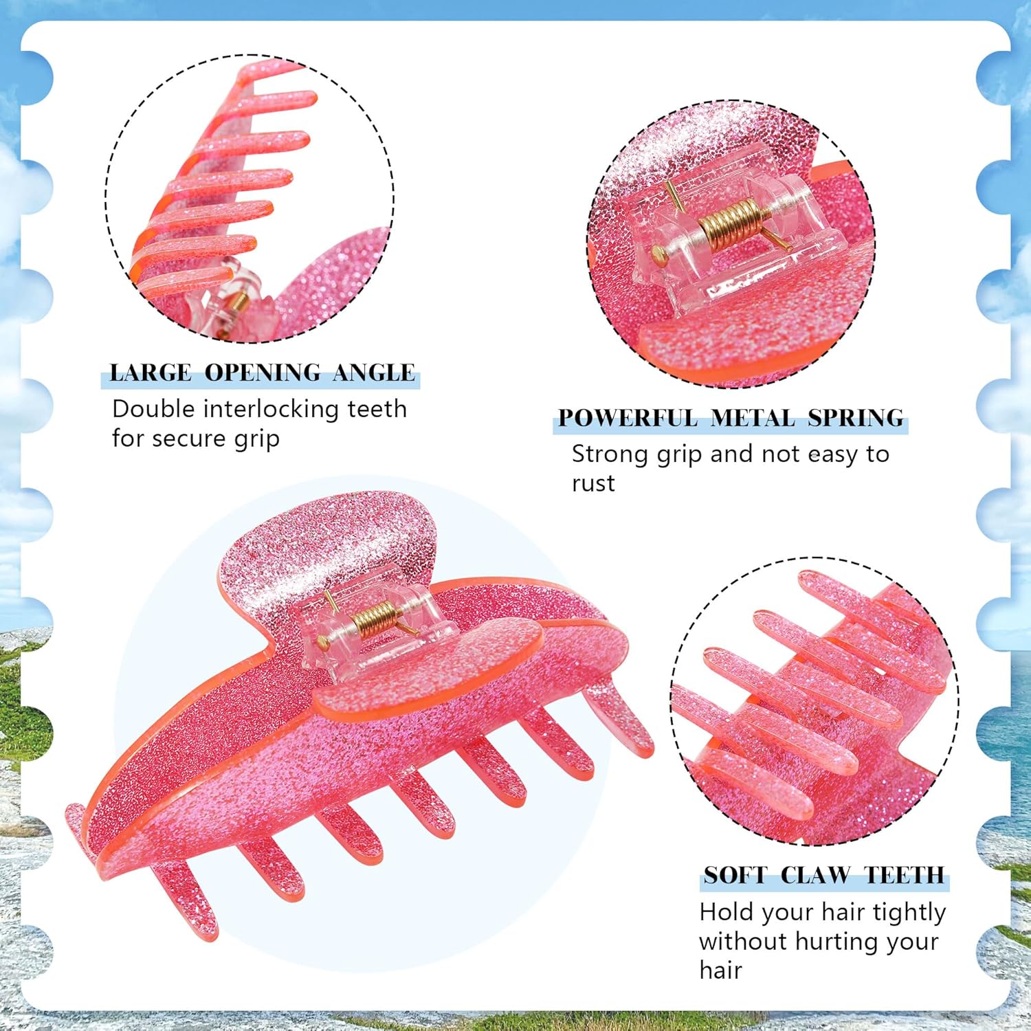 HAIMEIKANG 3 pinzas para el cabello para mujer, pinzas grandes de mármol de 4 pulgadas para cabello grueso y delgado, pinzas antideslizantes de