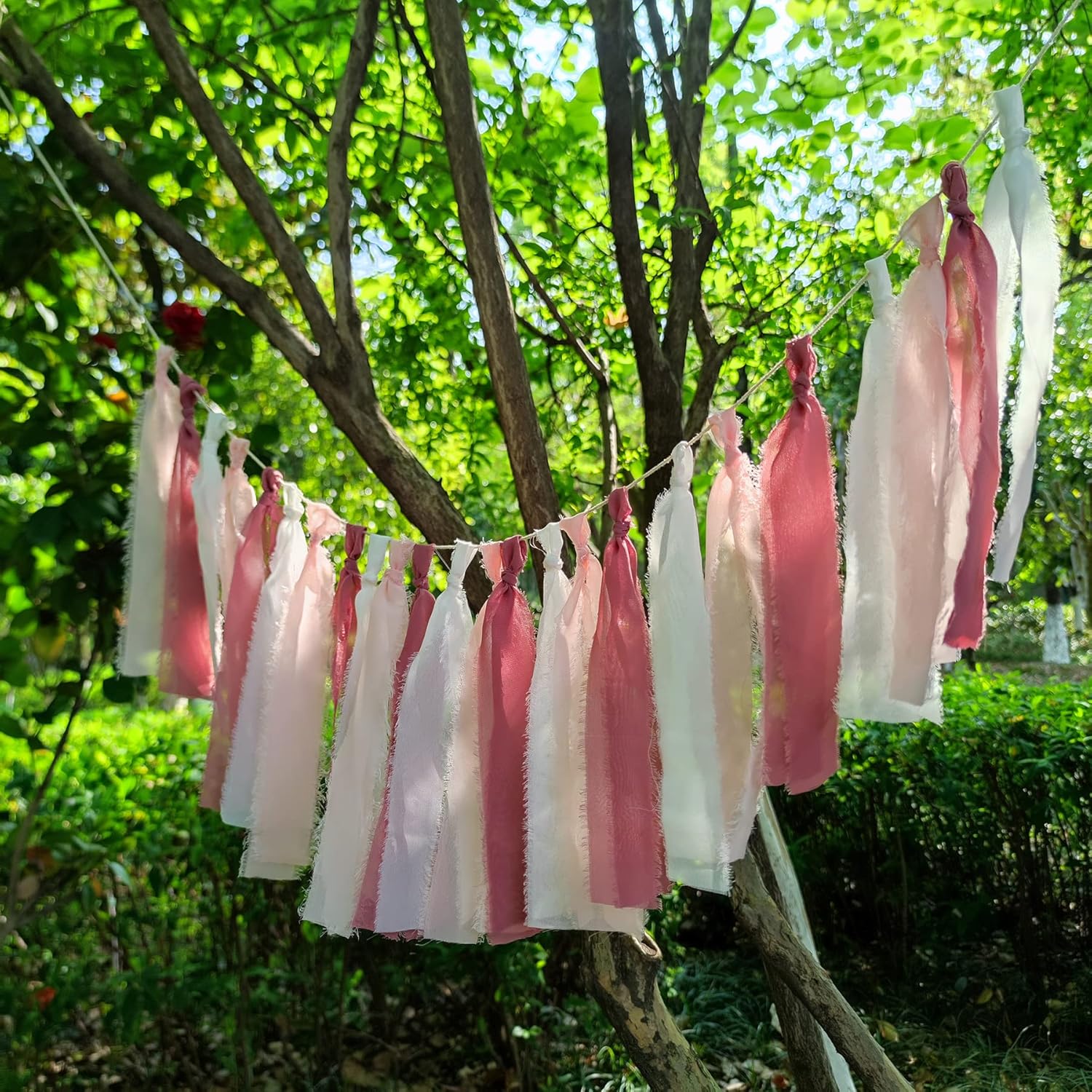 Guirnalda de gasa Tsaasel para boda, fiesta de té (coral + melocotón pálido + marfil) pancartas de flecos para despedida de soltera, mujeres,