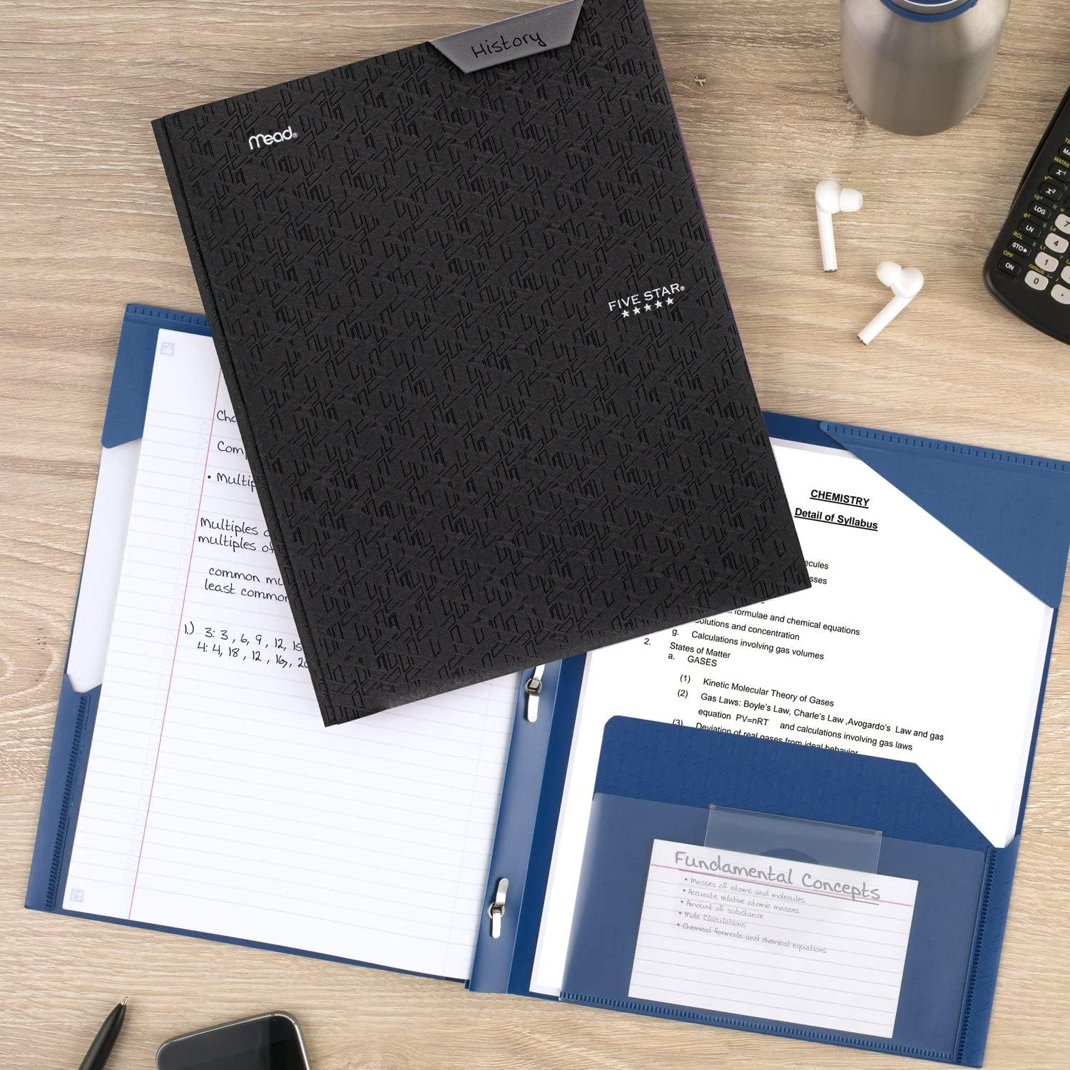 Five Star Carpeta de 2 bolsillos, carpeta que se mantiene en su lugar, carpetas de plástico de colores con bolsillos y sujetadores de puntas para