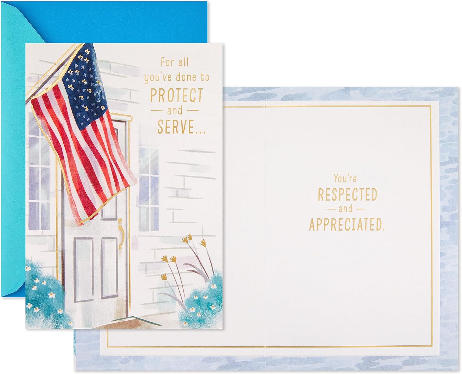 Hallmark Paquete de 3 tarjetas de agradecimiento militares, tarjetas del día de los veteranos (protege y sirve)