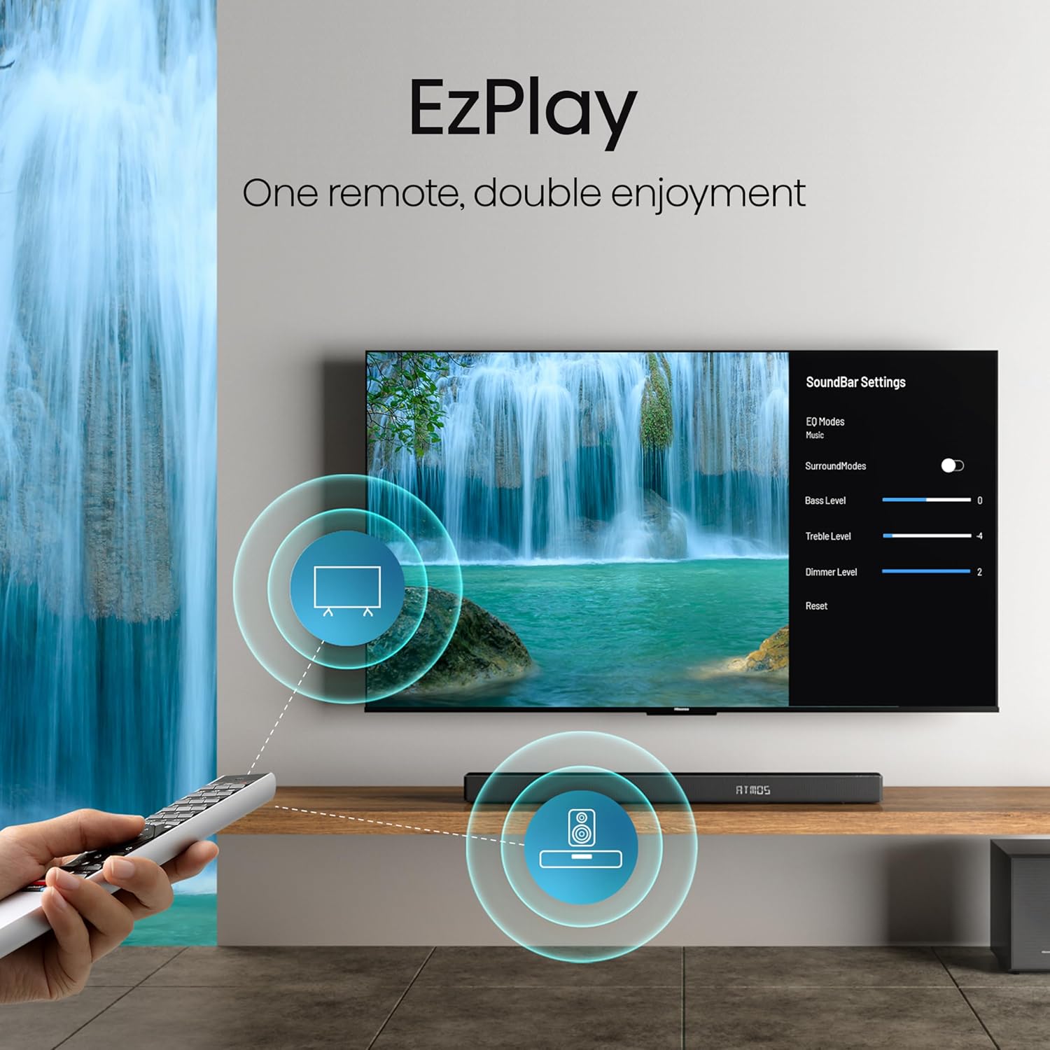 Hisense AX3125H Barra de sonido 3.1.2Ch con subwoofer inalámbrico, 440W, Dolby Atmos, Bluetooth 5.3, EzPlay, paso HDMI 4K a través de, listo para TV