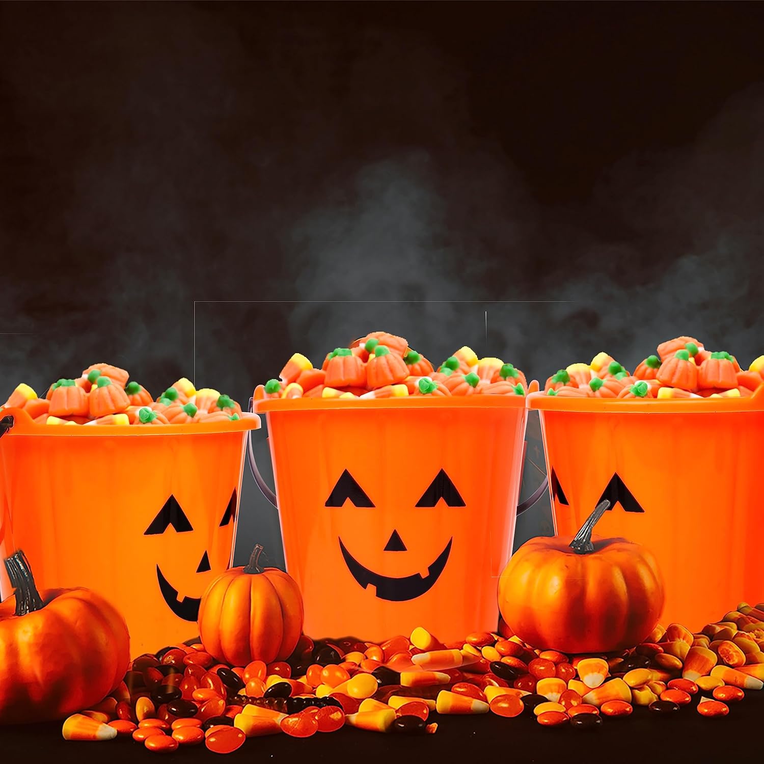 Triumpeek Cubos de calabaza de Halloween, 12 cubos de Halloween Jack O Lantern, cubo de truco o trato, cubos portátiles de plástico para calabaza