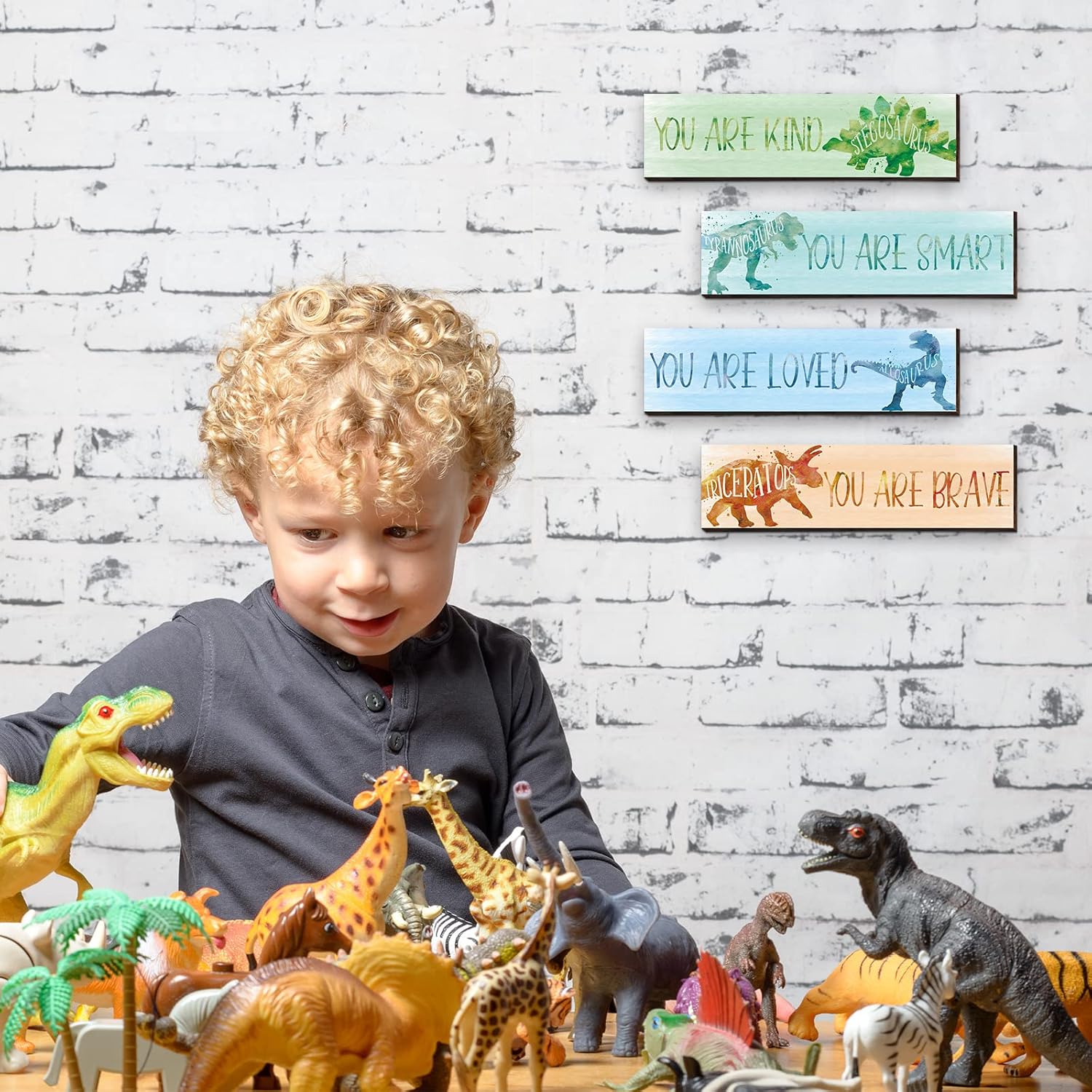 4 piezas de decoración de pared de dinosaurio para habitación de niños, póster inspirador de dinosaurio para niños, decoración de pared de