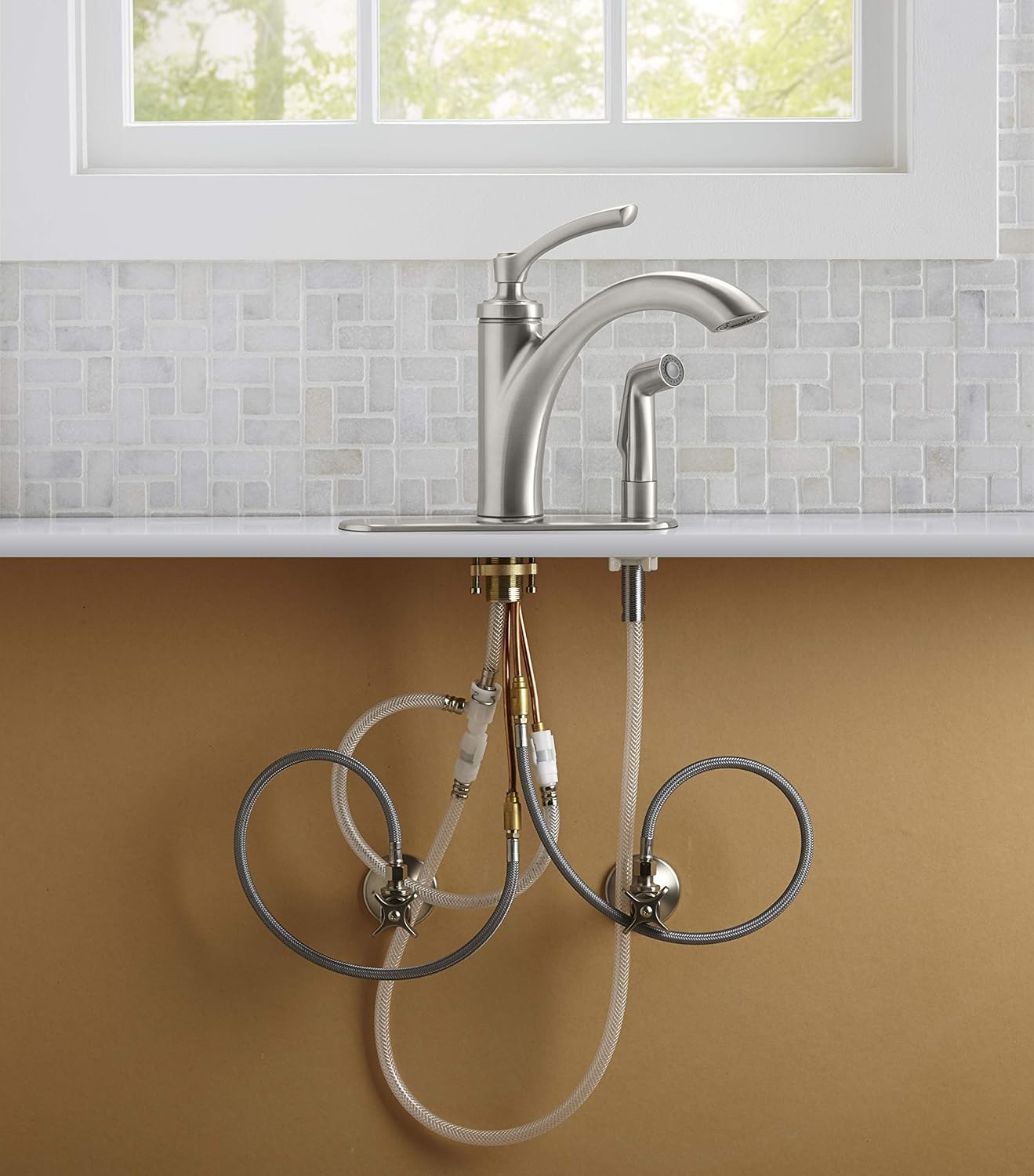 Kohler K-R29671-VS Linwood – Grifo para fregadero de cocina, acero inoxidable vibrante