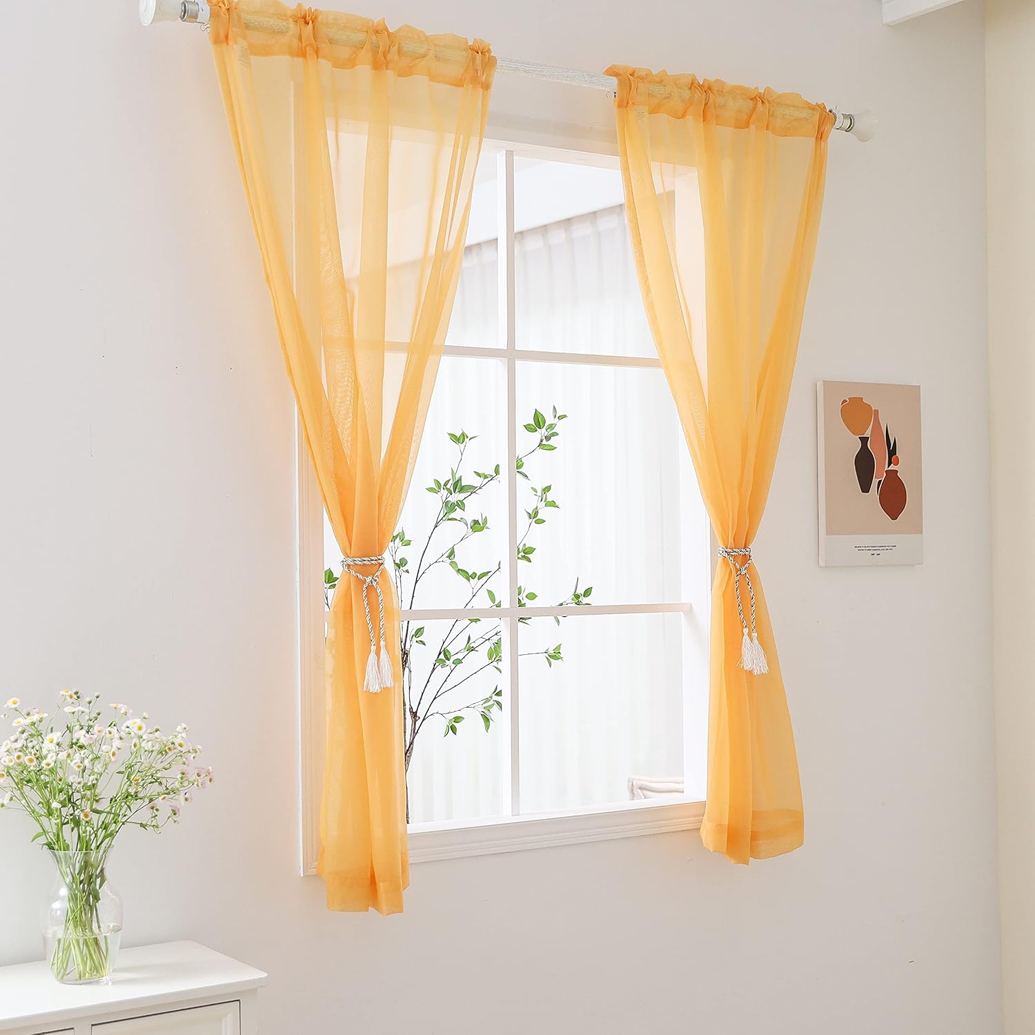 bestselected Cortinas traslúcidas para ventana, 42 pulgadas de ancho x 63 pulgadas de largo cada uno, 2 paneles de cortinas traslúcidas, bolsillo