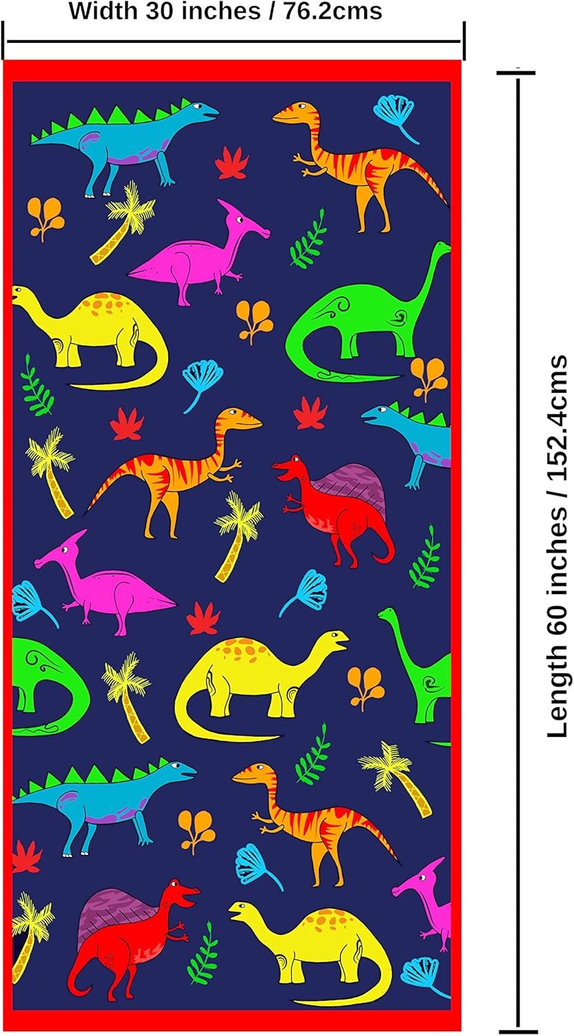 Toalla de playa de microfibra para niños, delgada y grande (30 x 60 pulgadas), dinosaurio, absorbente, de secado rápido, sin arena, ligera, manta