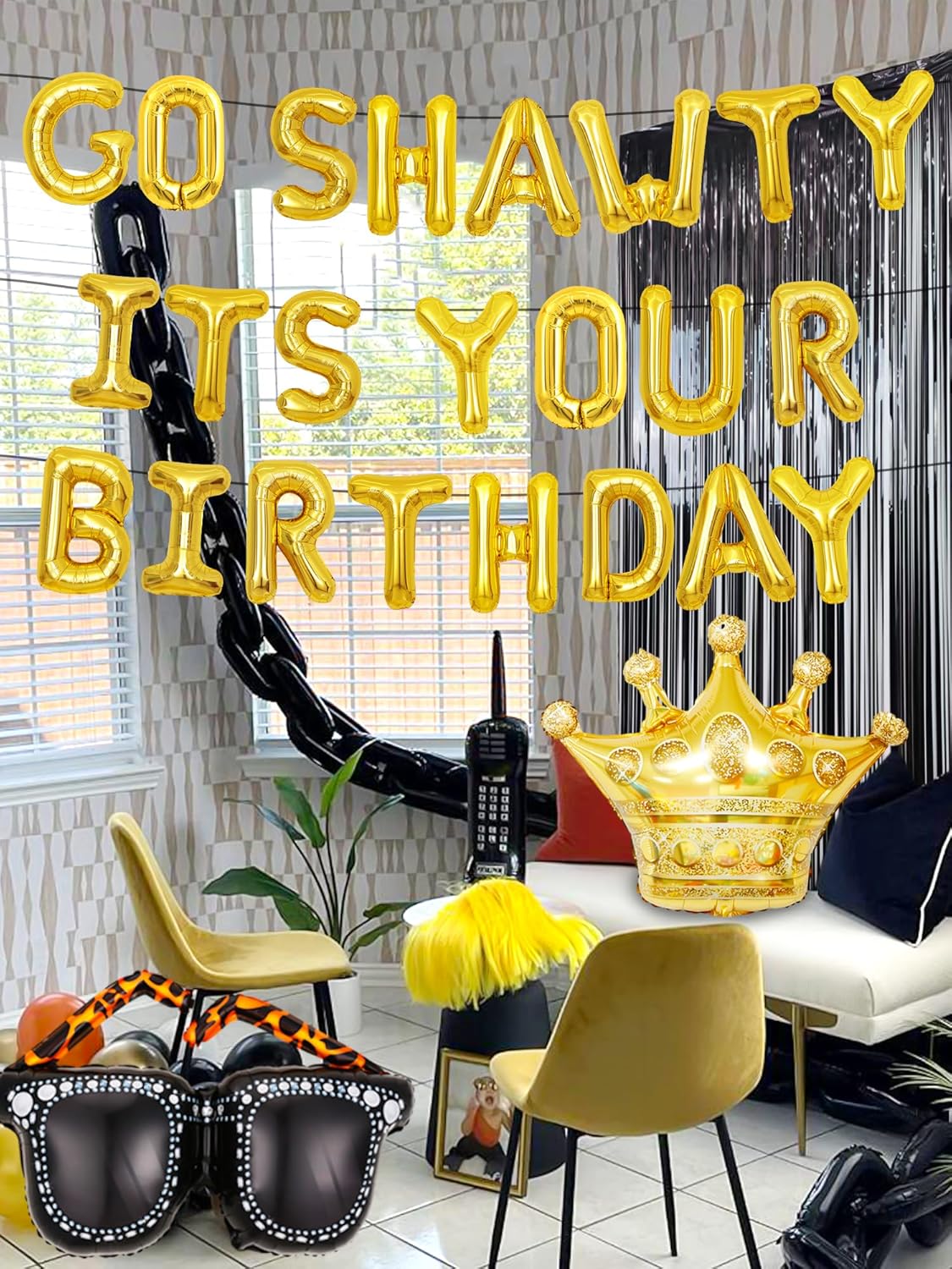 Decoración de cumpleaños Gold Go Shawty It’s Your Birthday Early 2000s Hip Hop decoraciones de cumpleaños suministros de decoración de cumpleaños de