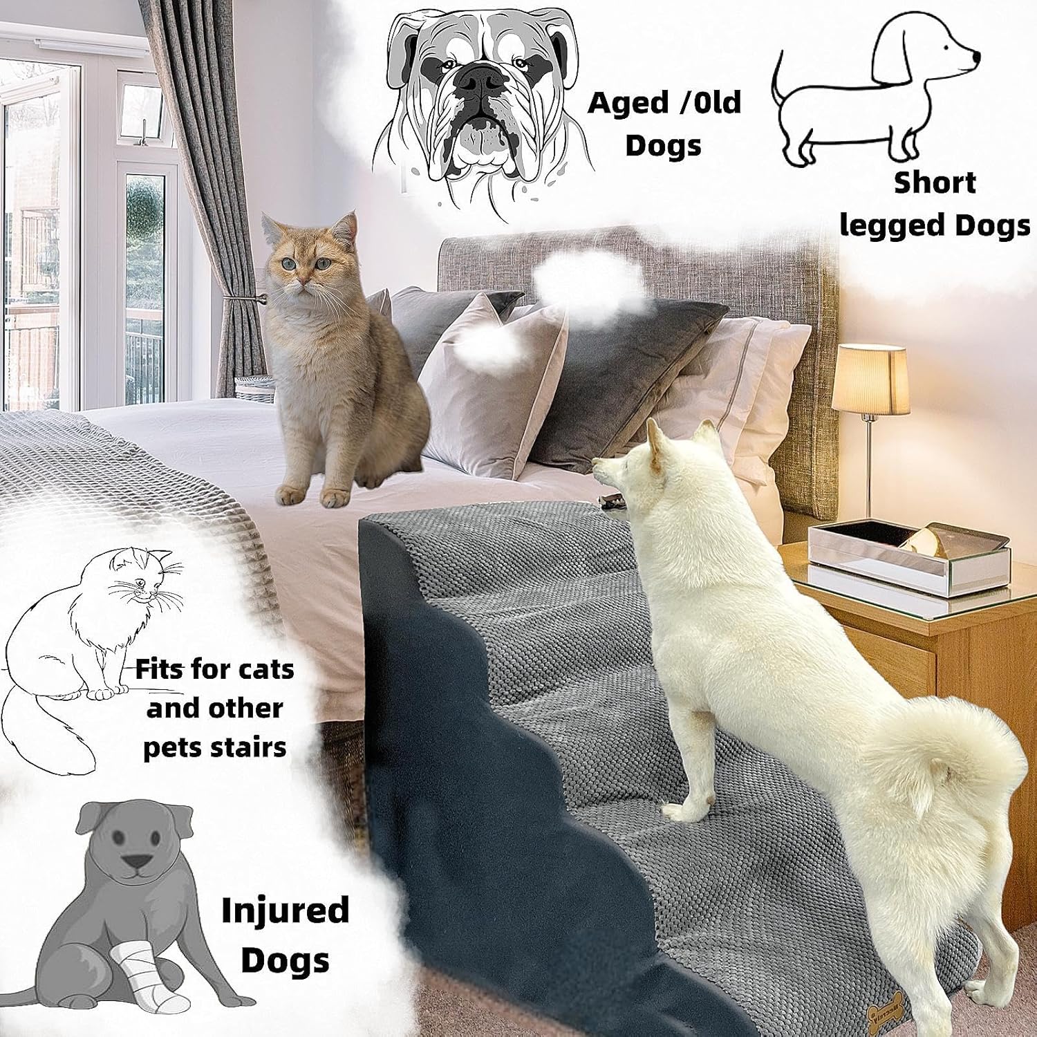 Escaleras para perros a camas altas, escaleras para perros de 5 escalones para sofá cama de 30 pulgadas, escaleras para mascotas para perros y gatos