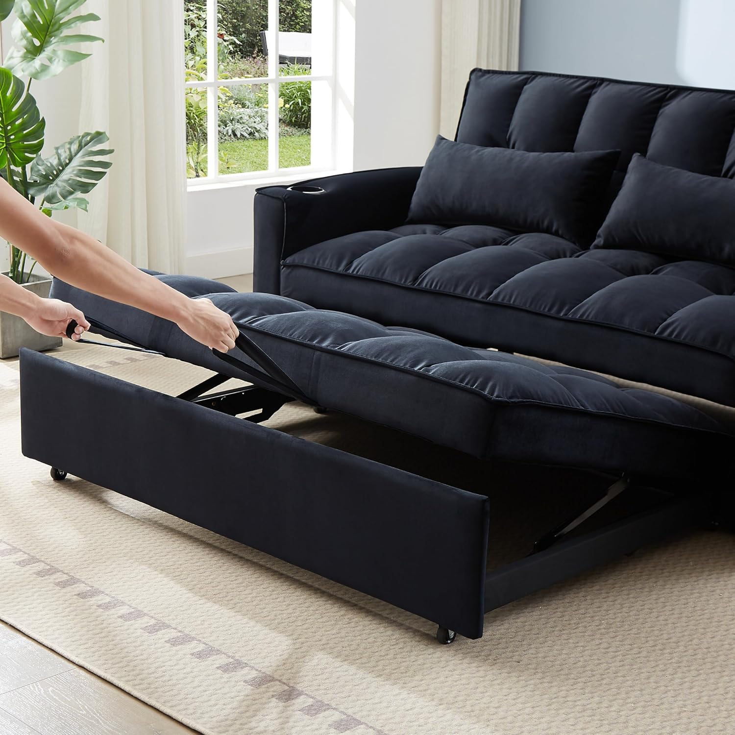 Moderno sofá futón tapizado, convertible a siesta, sofá cama suave y sofá cama para hogar, oficina, apartamento, espacio pequeño, sala de estar,