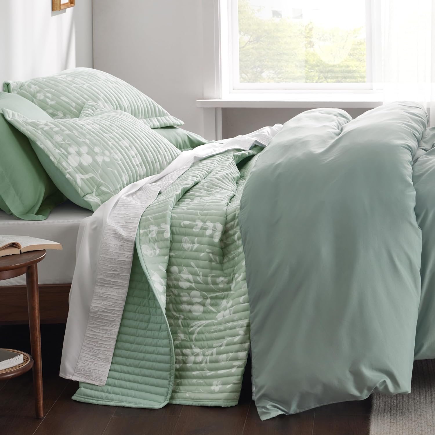 Bedsure – Juego de colcha floral, ropa de cama botánica reversible, 3 piezas, ligera, microfibra suave, con 2 fundas de almohada, para todas las