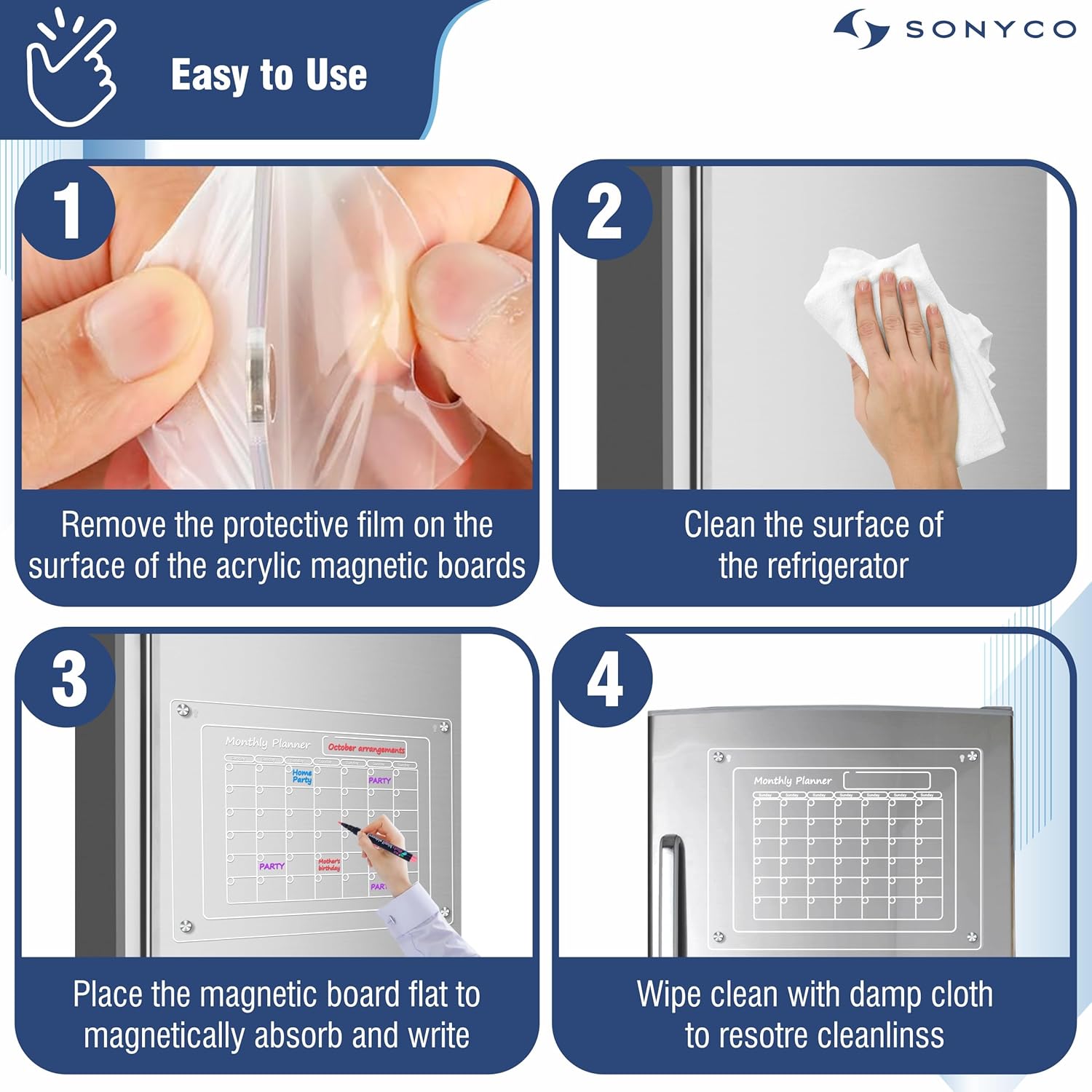 Paquete de 2 calendarios magnéticos para refrigerador, con impresión UV, calendario acrílico mensual y semanal de 16 x 12 pulgadas para refrigerador