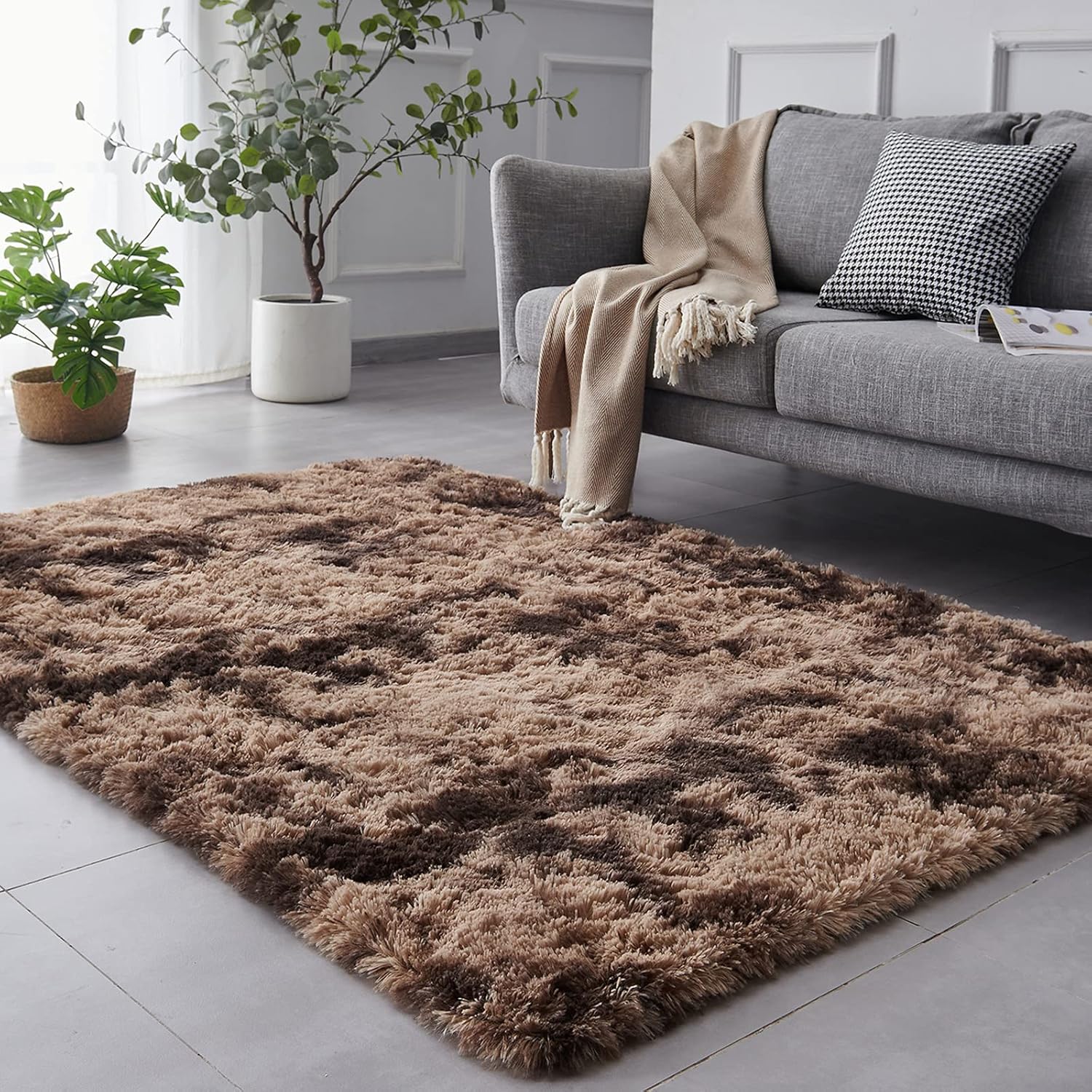 TABAYON – Alfombra rectangular de pelo largo, resistente, acogedora, antideslizante, suave, de 5×7 pies, para habitación de los niños, sala de