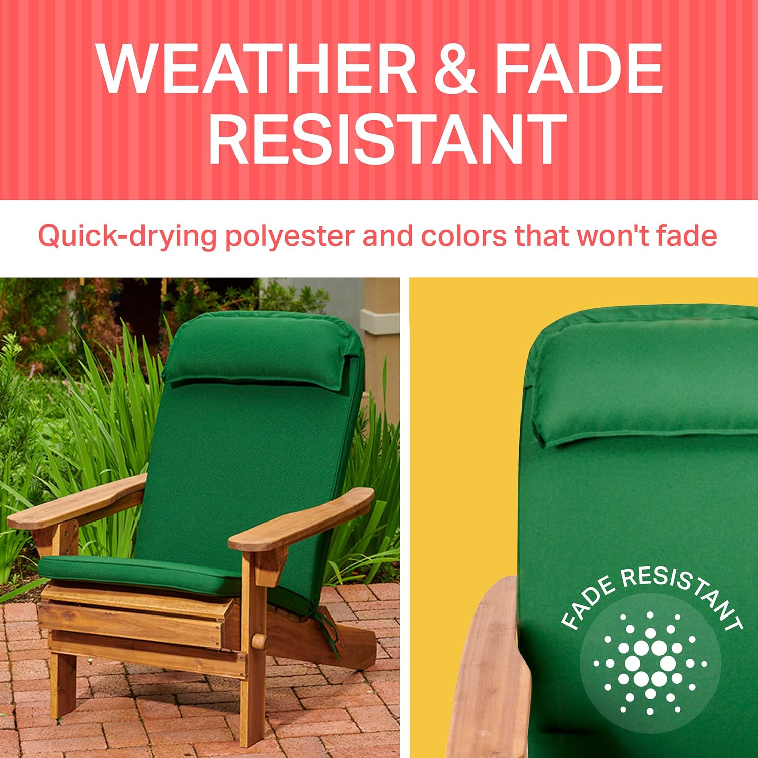 Plant Theatre Adirondack – Cojín para silla de patio con respaldo alto para muebles de exterior, cojines de sillas de exterior para mecedoras,