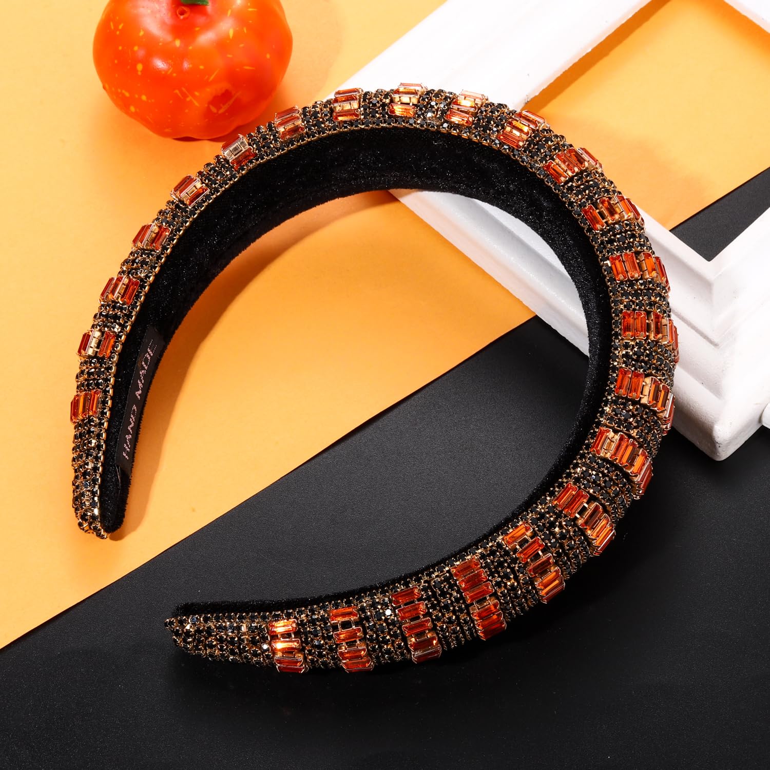 NVENF Diademas acolchadas con diamantes de imitación de cristal para mujer, diadema ancha de terciopelo biselado, accesorio para el cabello o