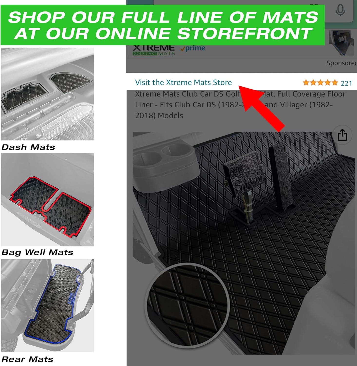 Xtreme Mats Club Car DS – Tapete para carrito de golf, cobertura completa, para modelos Club Car DS (1982-2013) y Villager (1982-2018), color negro