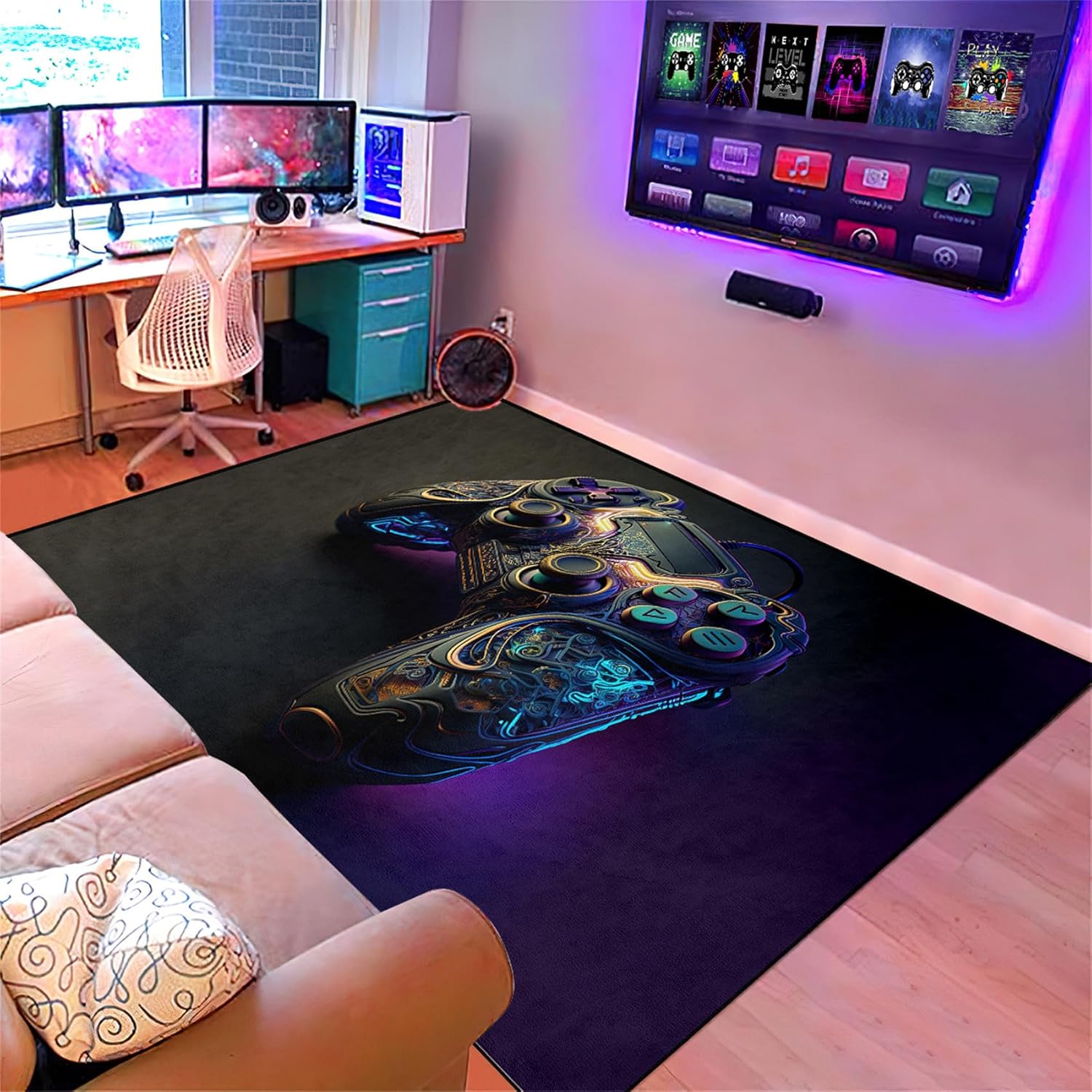 Alfombra de juego para habitación de niños, 59 x 39 pulgadas, alfombra de juego para dormitorio, controlador de juegos, alfombra de juego, alfombra