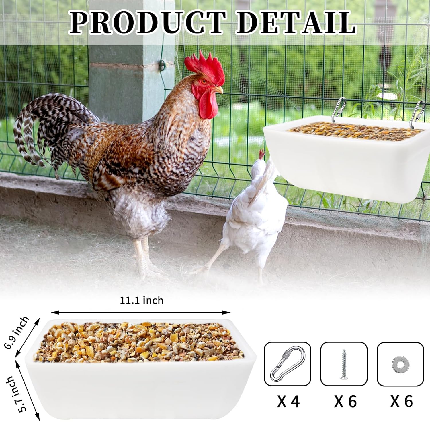 Paquete de 2 comederos de pollo con clips, alimentador de valla colgante para cabra, pollo, pato, ganso, ciervo, oveja, lechones, bebedero, cubeta
