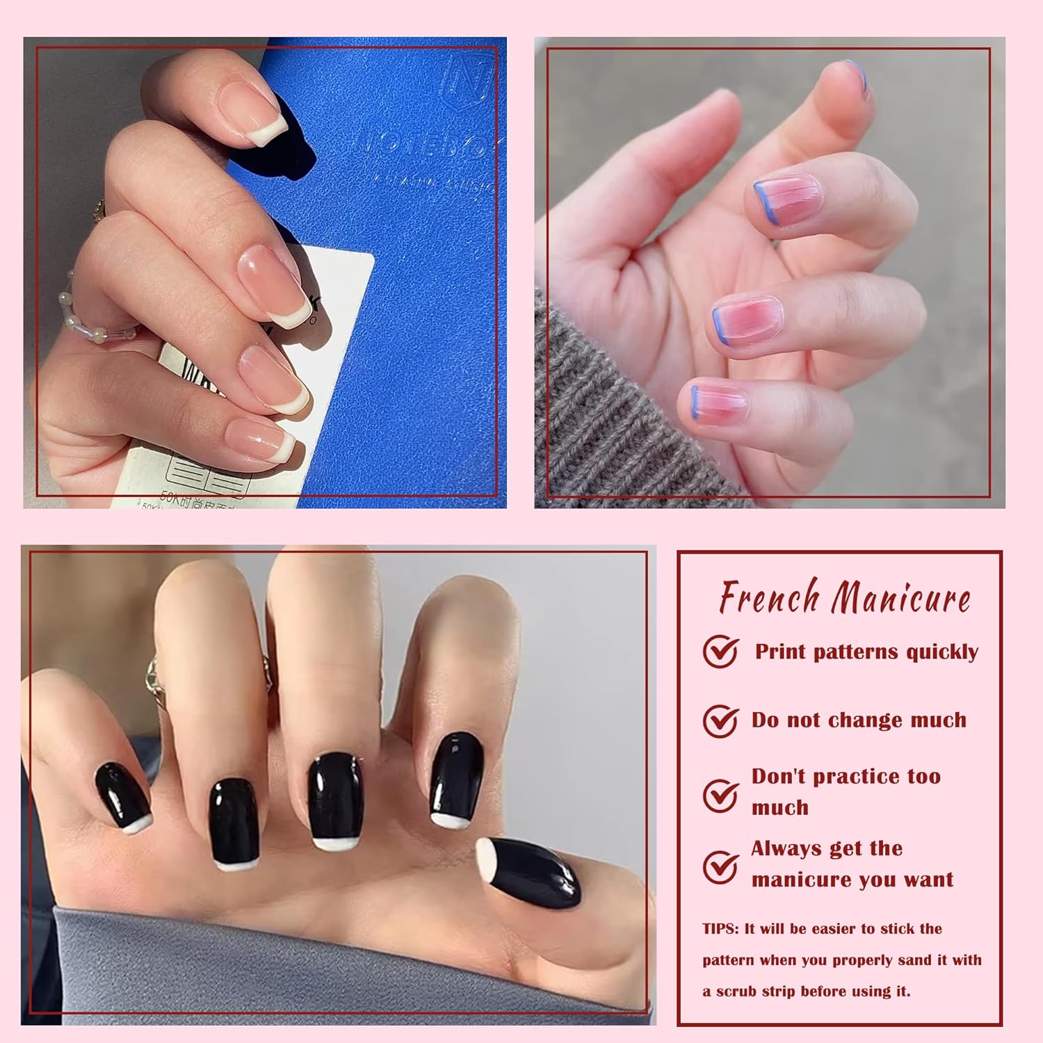 YUNAI Sello de uñas de punta francesa con raspadores  Kit de sello de uñas suave transparente de gelatina de silicona con 2 cabezales de reemplazo,