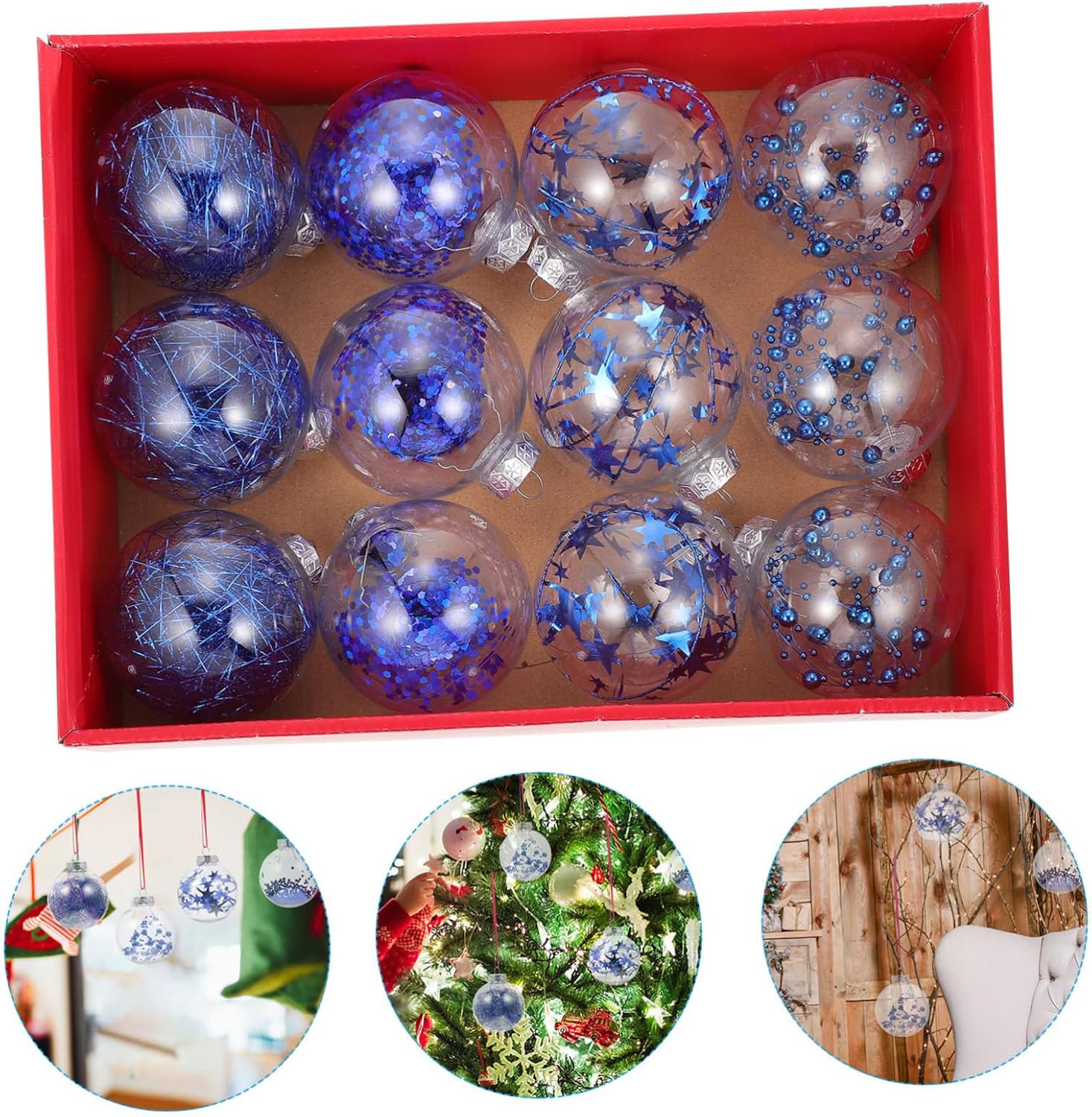 Abaodam 2 Boxes Christmas Ball Pendant Hanging Christmas Balls Decorations Glitter Christmas Ball Christmas Tree Flower Garland Decorations