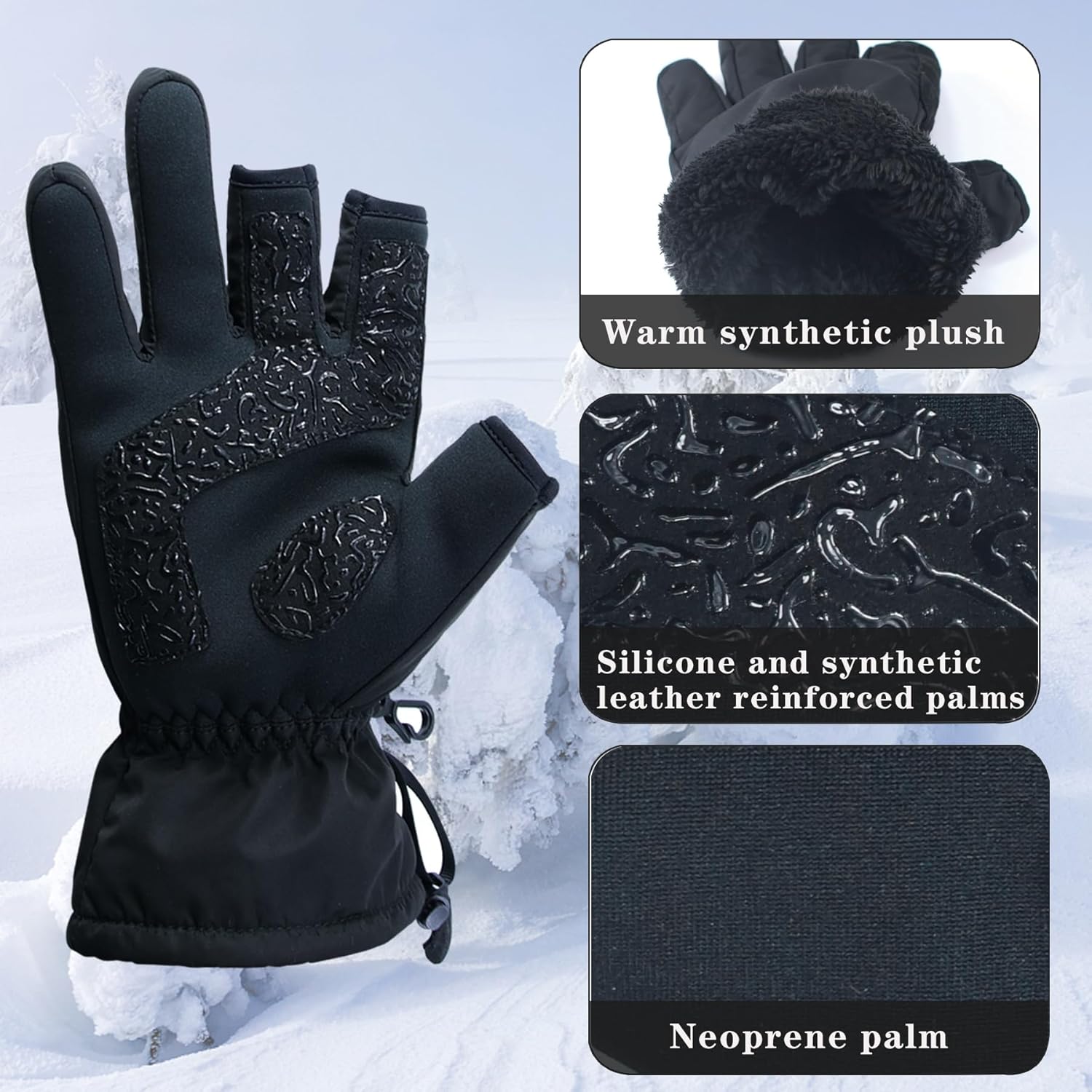 Drasry Guantes de pesca cálidos para hombres y mujeres para clima frío, aislados, repelentes al agua, ideales para pesca en hielo, pesca con mosca,