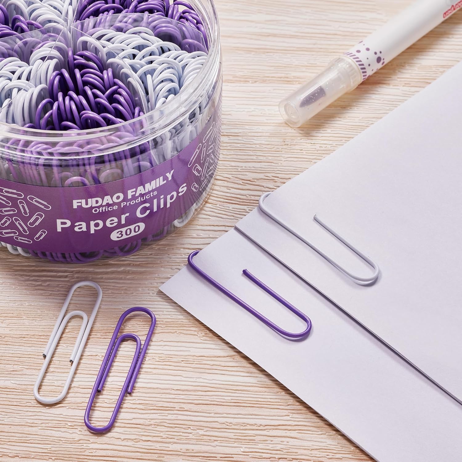300 clips de papel jumbo, clips grandes de color morado y blanco, clip de papel de 2 pulgadas (1.969 in) para organización de documentos de oficina