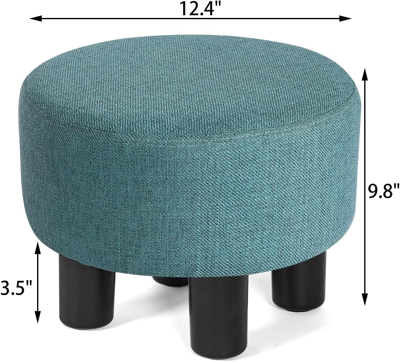Taburete otomano redondo de tela pequeña, otomana, reposapiés, moderno, acolchado, para sala de estar, sofá, oficina (azul turquesa)