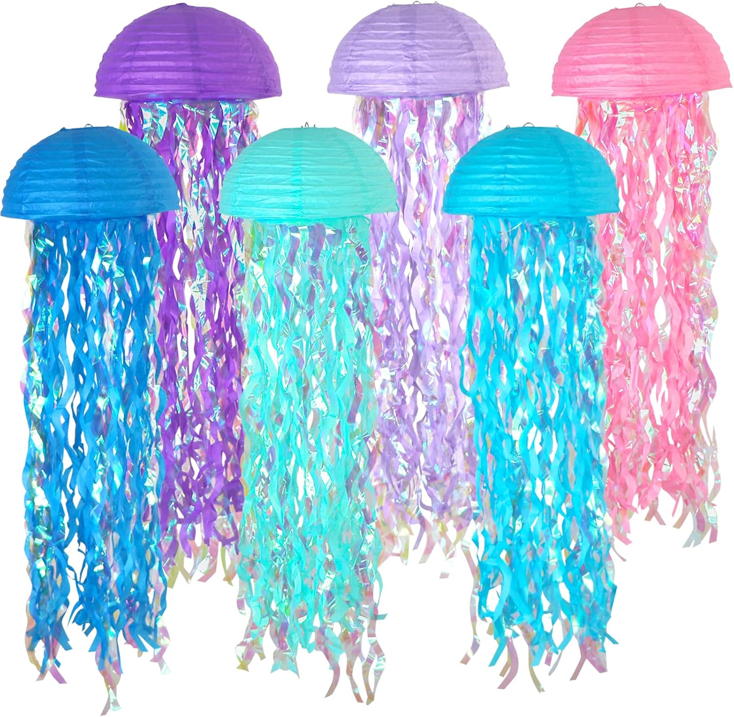 Paquete de 6 faroles de papel de medusas colgantes de sirena, farol de deseos de sirena, suministros de fiesta temática oceánica, ideales para