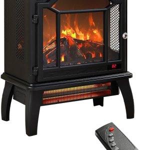 KUIKUI Estufa eléctrica infrarroja de cuarzo con control remoto, calentador eléctrico portátil de 18 pulgadas y 1500 W para interiores con efecto de KUIKUI Estufa eléctrica infrarroja de cuarzo con control remoto, calentador eléctrico portátil de 18 pulgadas y 1500 W para interiores con efecto de