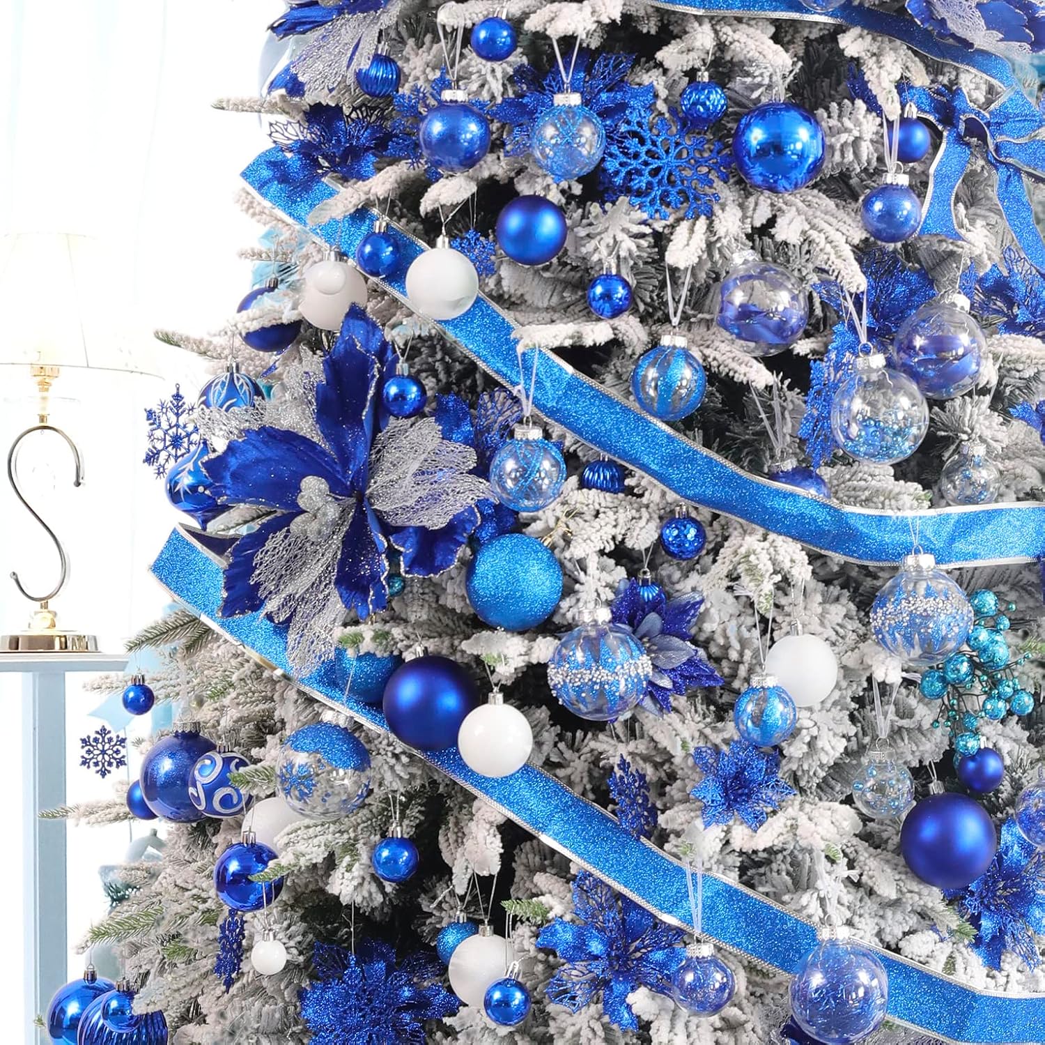 Adornos de bola de Navidad inastillables de 24 quilates, decoraciones rellenas con purpurina para árbol, color azul